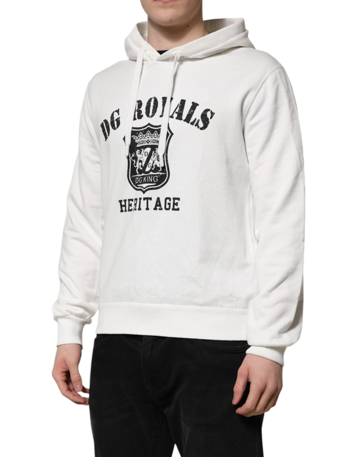 Dolce & Gabbana White Cotton DG ROYAL Print Hooded Sweater