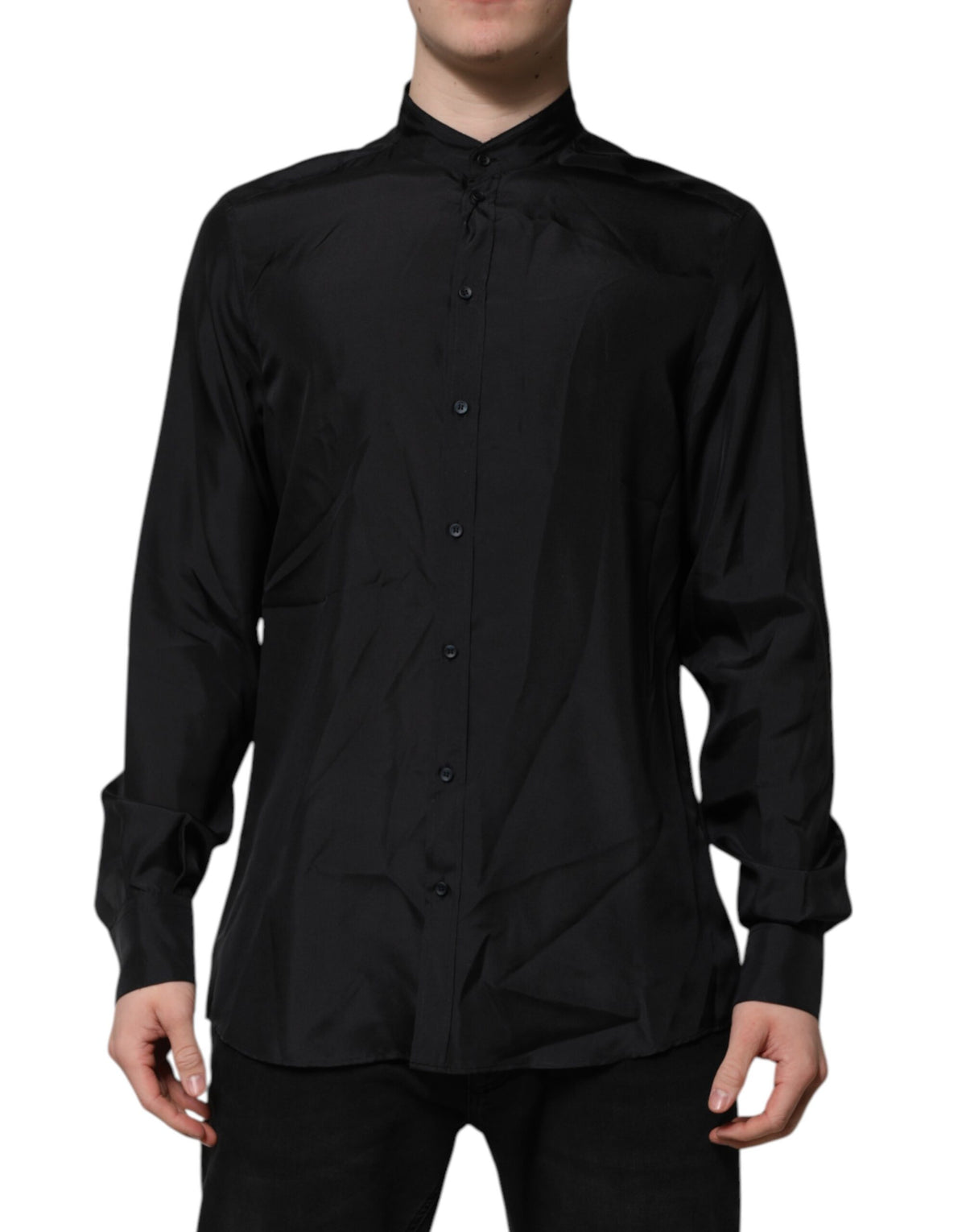 Dolce & Gabbana Dark Blue Silk MARTINI Men Formal Dress Shirt
