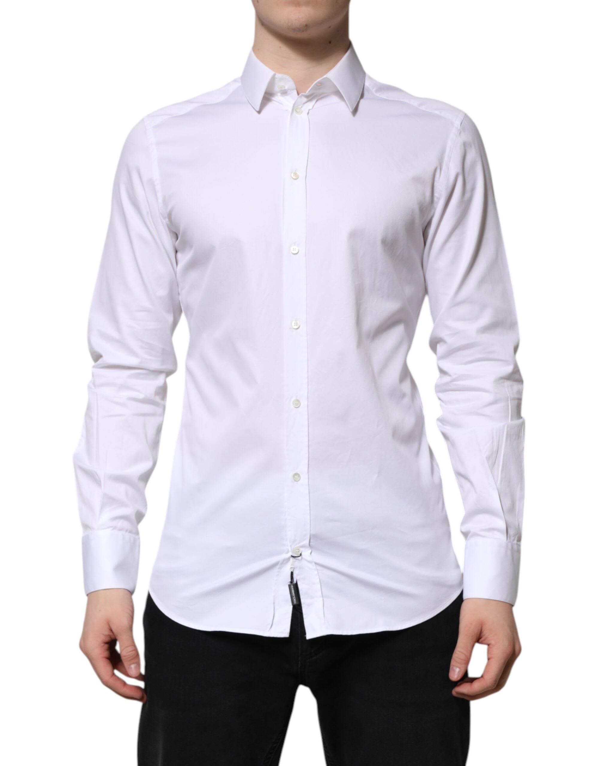 Dolce & Gabbana White Cotton GOLD Long Sleeve Men Dress Shirt Dolce & Gabbana