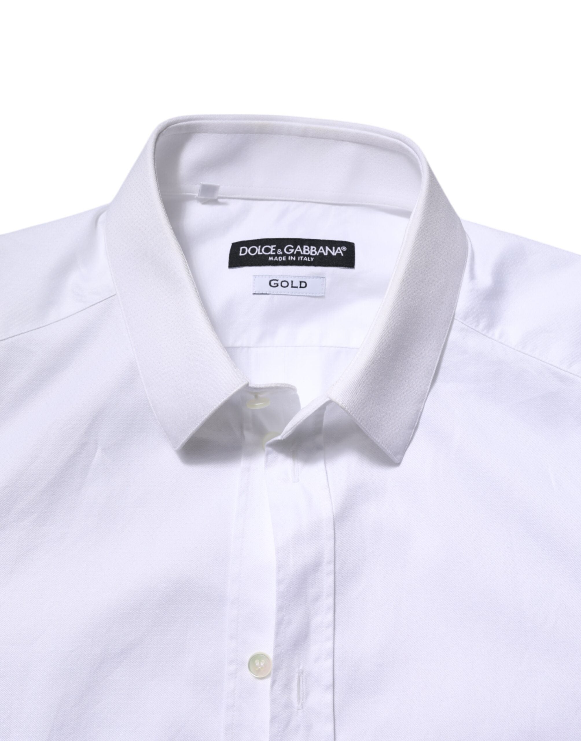 Dolce & Gabbana White Cotton GOLD Long Sleeve Men Dress Shirt Dolce & Gabbana
