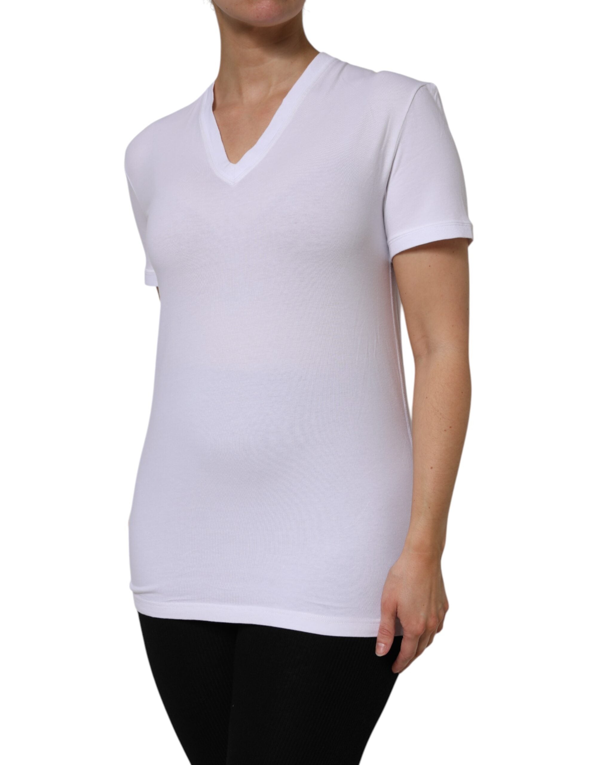 Dolce & Gabbana White Cotton Short Sleeves V-Neck Top T-shirt Dolce & Gabbana