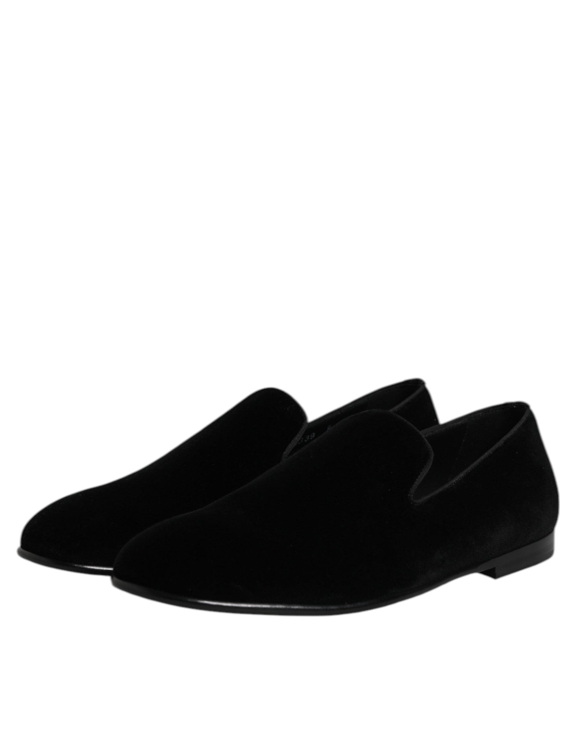 Dolce & Gabbana Black Velvet Slip On Loafers Formal Shoes Dolce & Gabbana