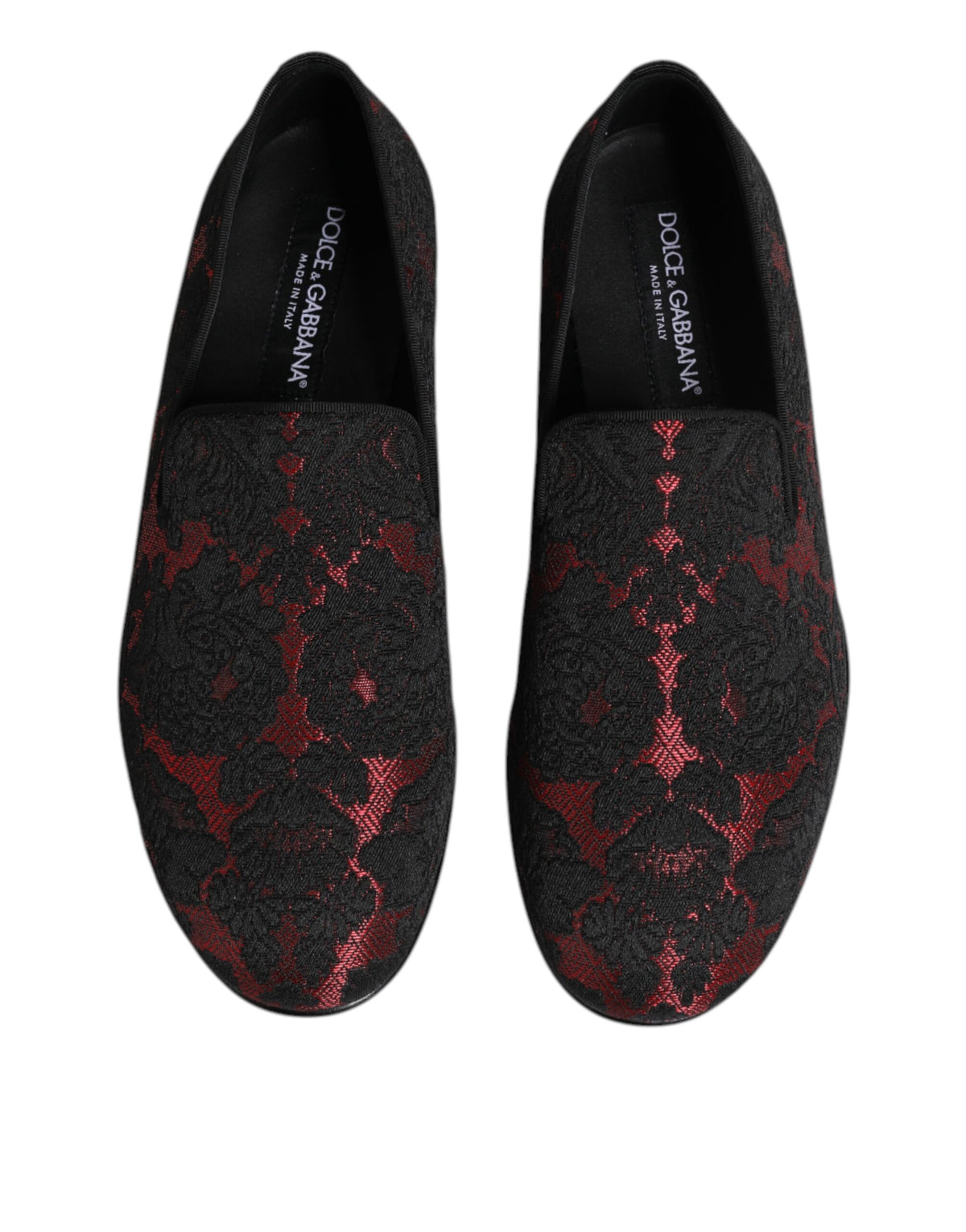 Dolce & Gabbana Red Black Jacquard Slip On Loafers Shoes