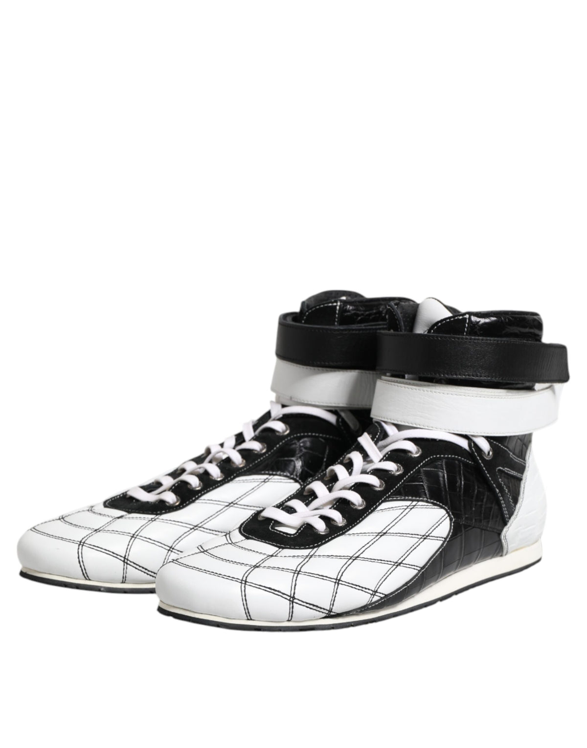 Dolce & Gabbana Black White Leather High Top Sneakers Shoes