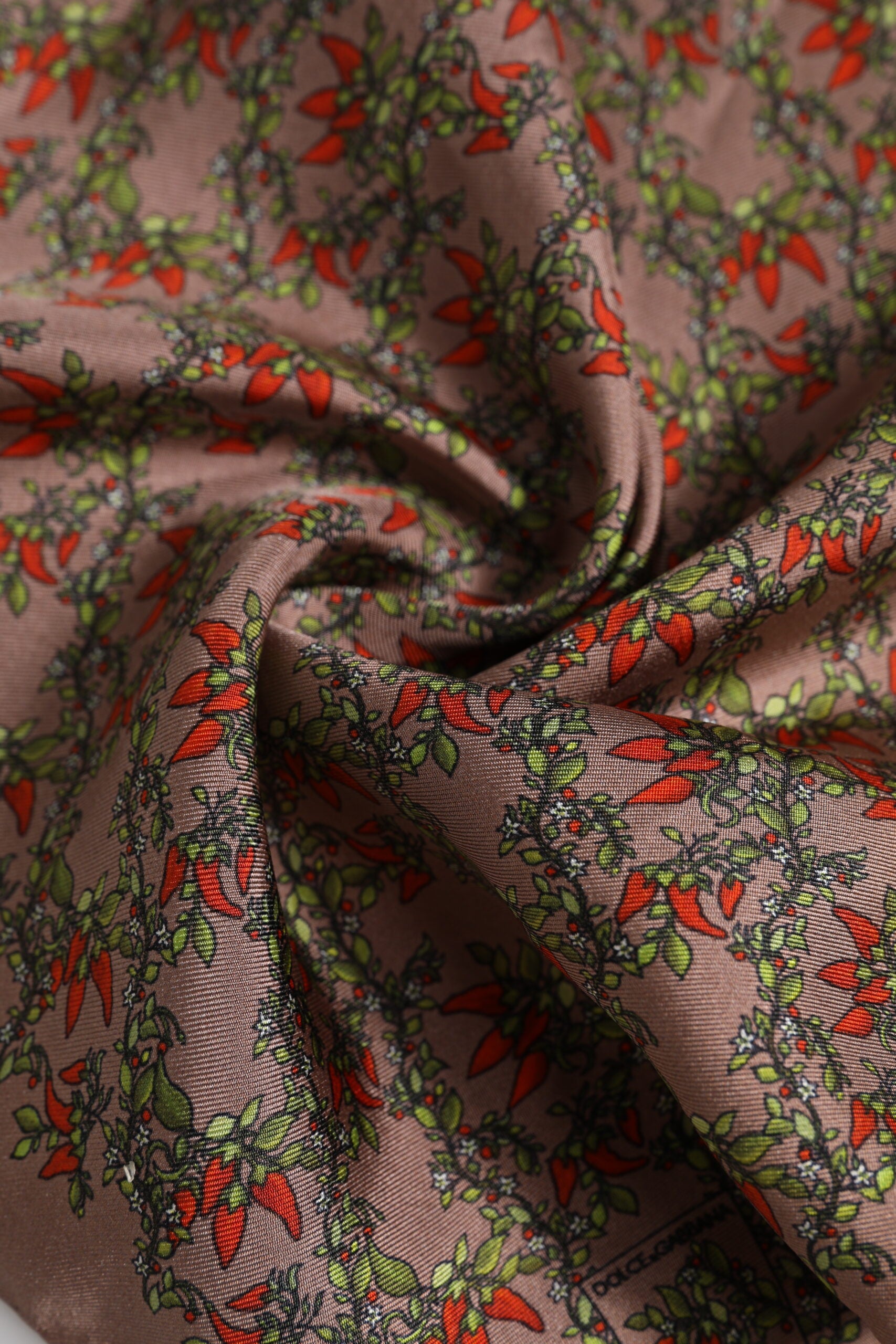Dolce & Gabbana Brown Chilis Silk Square Men Foulard Scarf Dolce & Gabbana