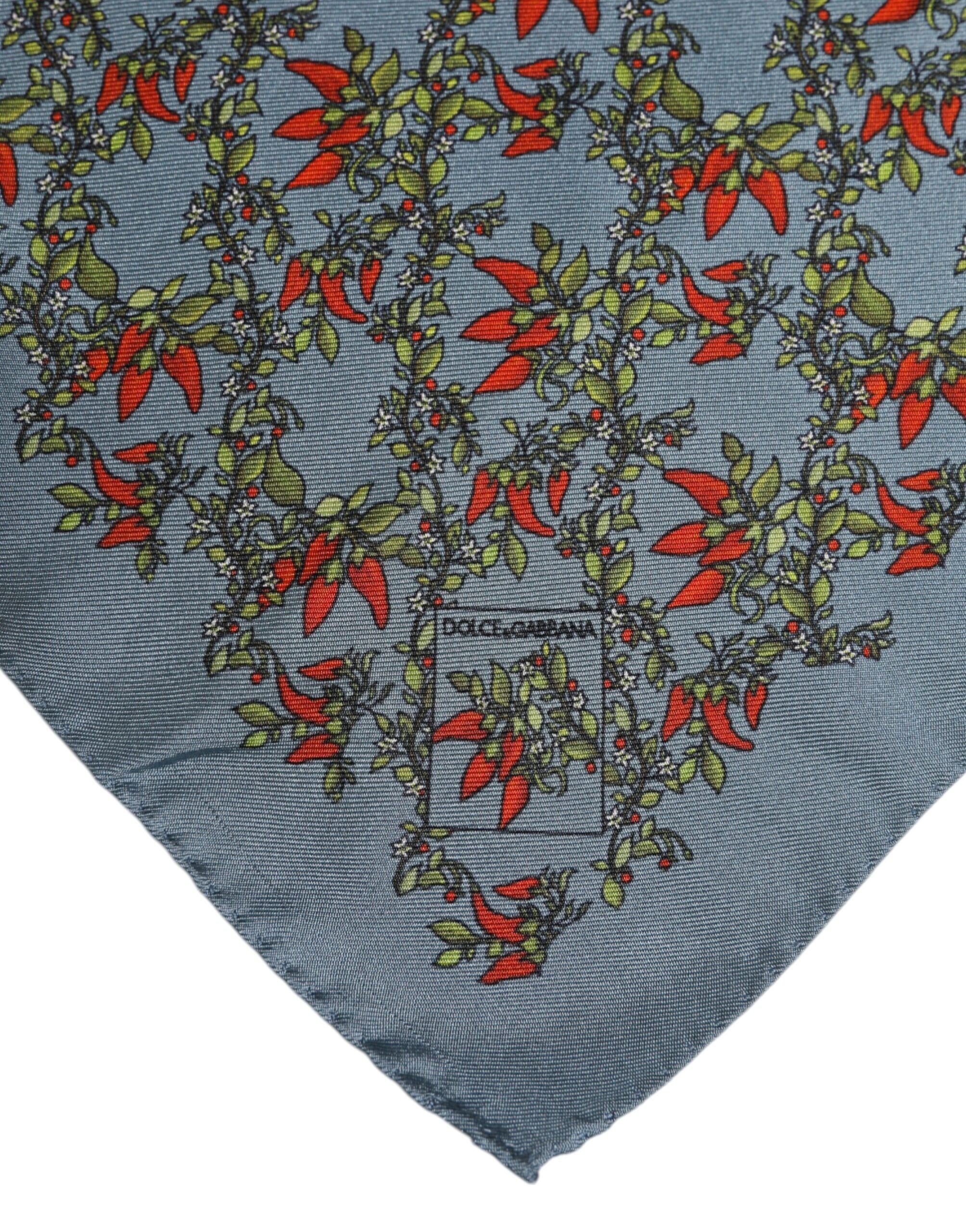 Dolce & Gabbana Gray Chilis Silk Square Men Foulard Scarf Dolce & Gabbana