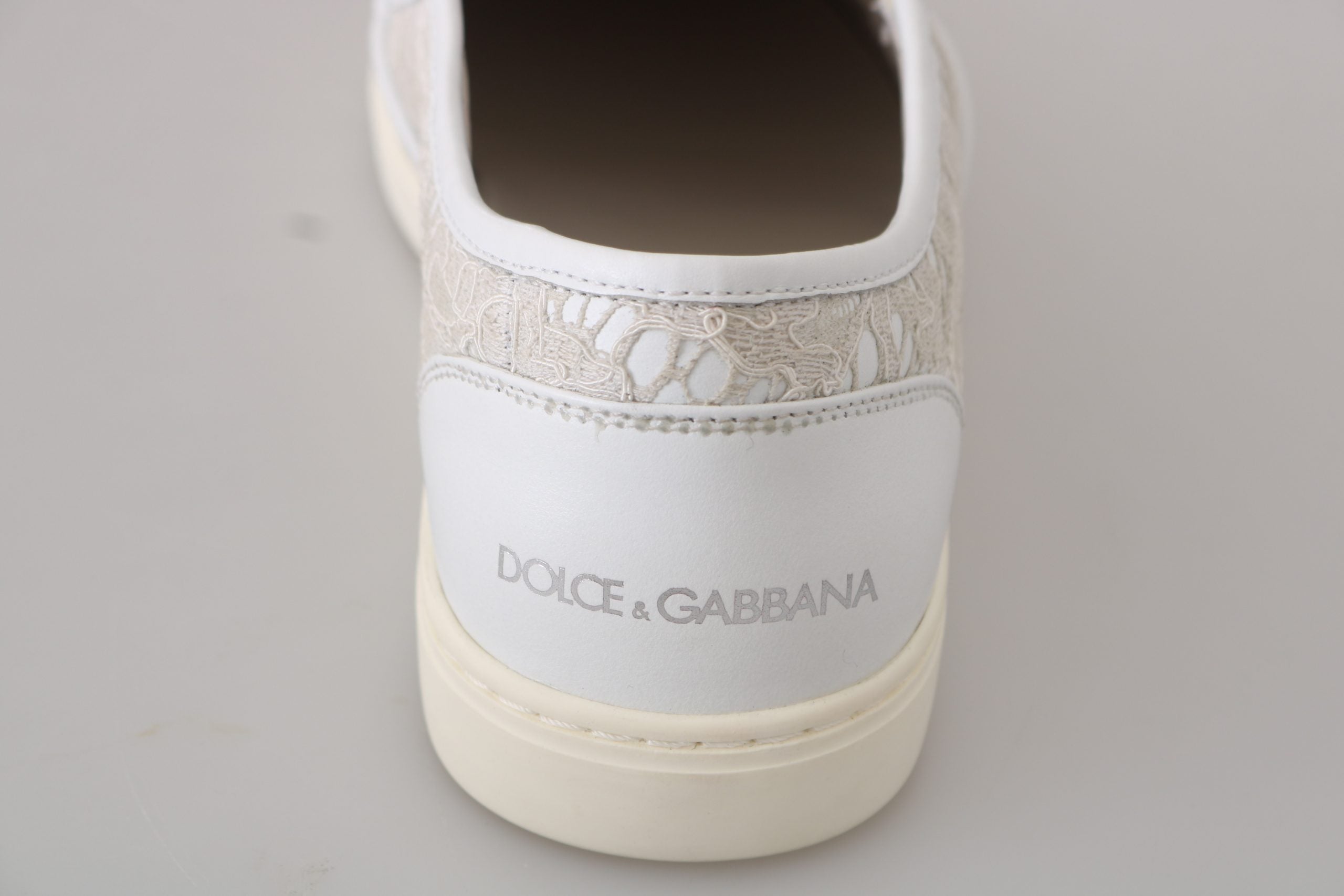 Dolce & Gabbana White Leather Lace Slip On Loafers Shoes Dolce & Gabbana
