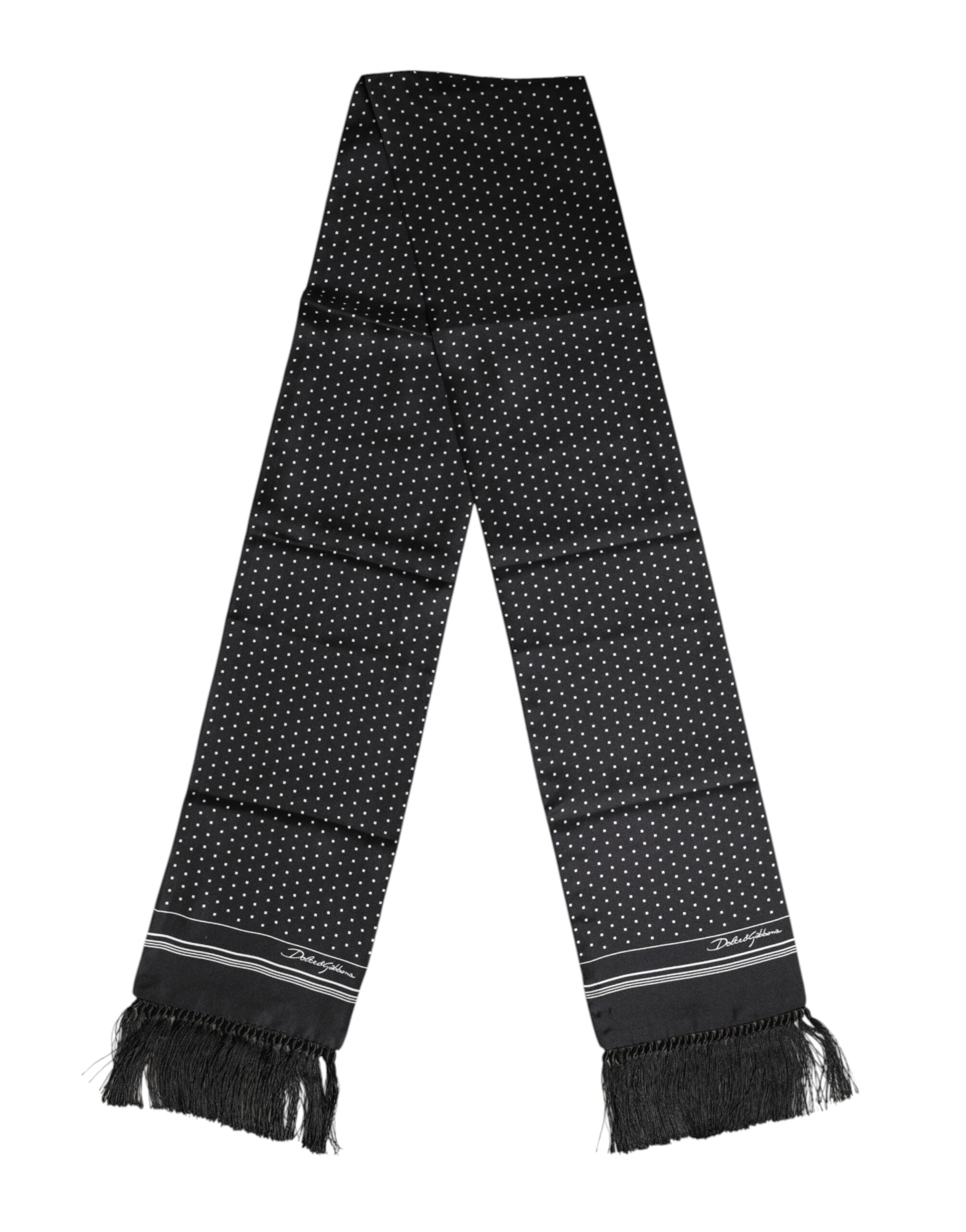 Dolce & Gabbana Black White Polka Dot Fringes Foulard Scarf Dolce & Gabbana