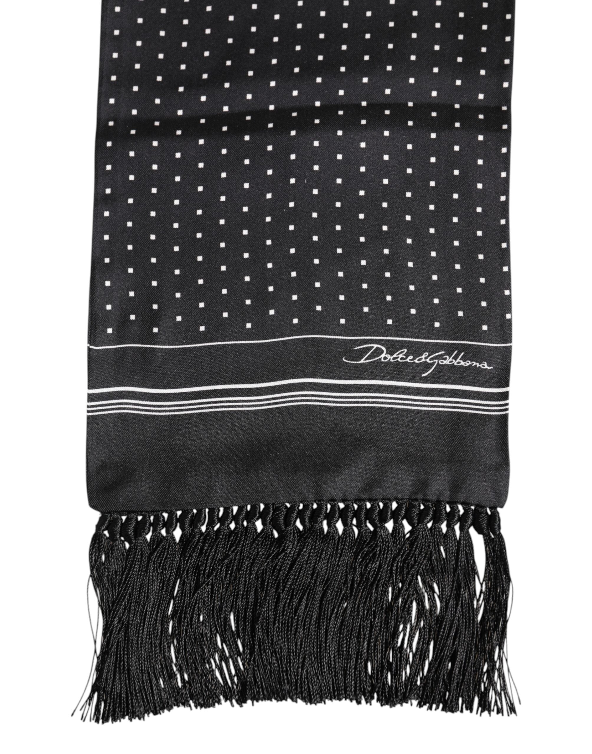 Dolce & Gabbana Black White Polka Dot Fringes Foulard Scarf Dolce & Gabbana