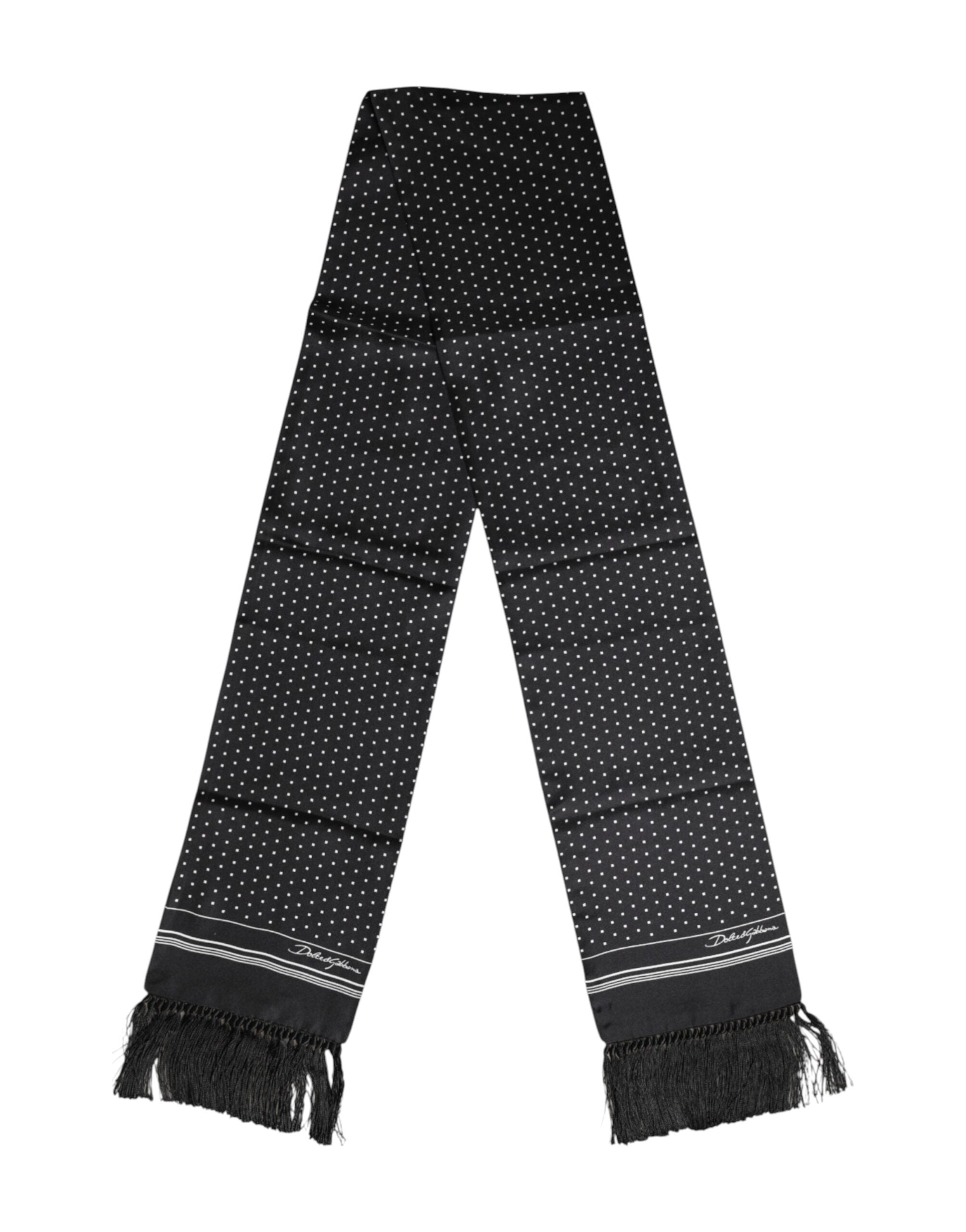 Dolce & Gabbana Black White Polka Dot Fringes Foulard Scarf Dolce & Gabbana