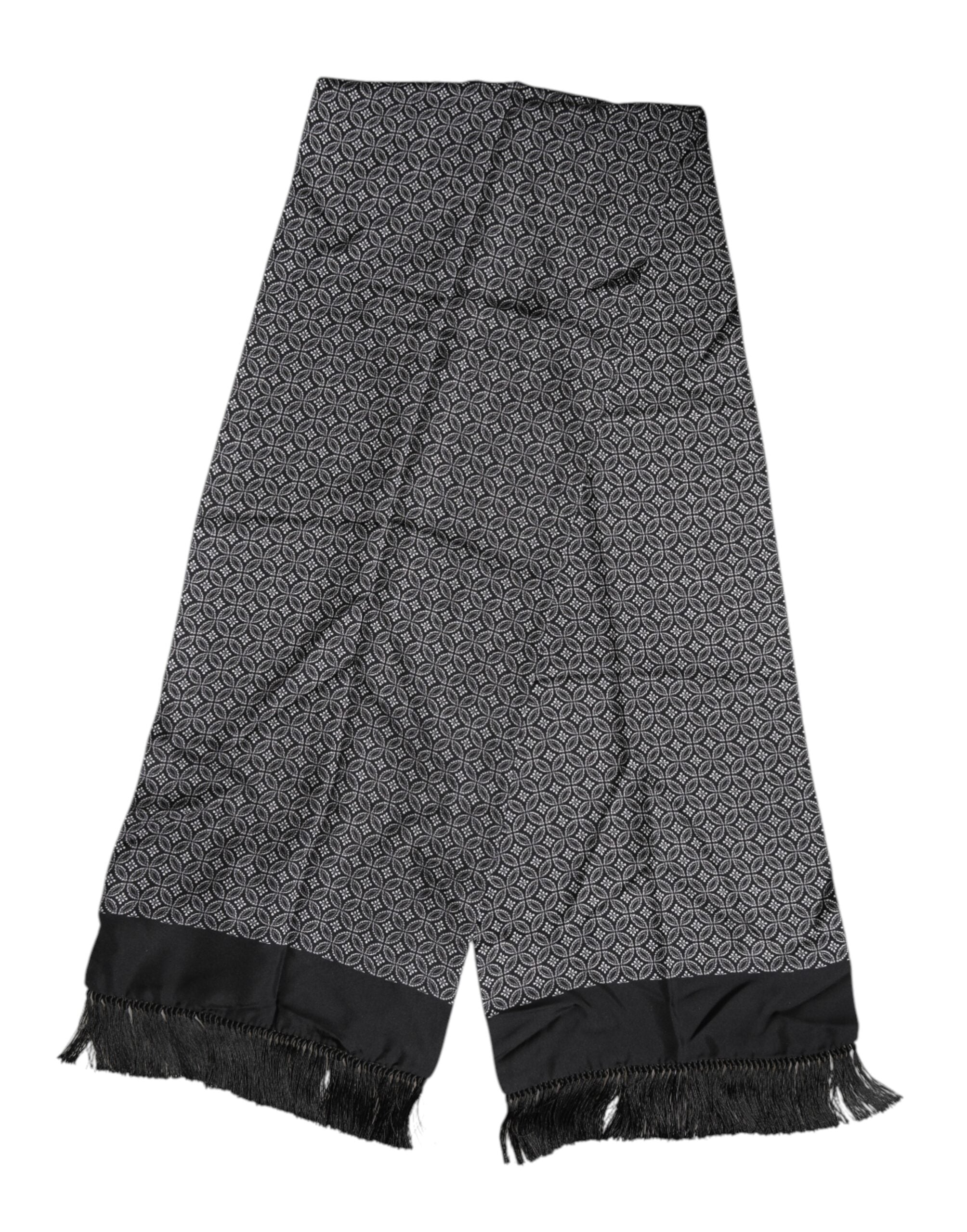 Dolce & Gabbana Black Patterned Fringes Men Foulard Scarf