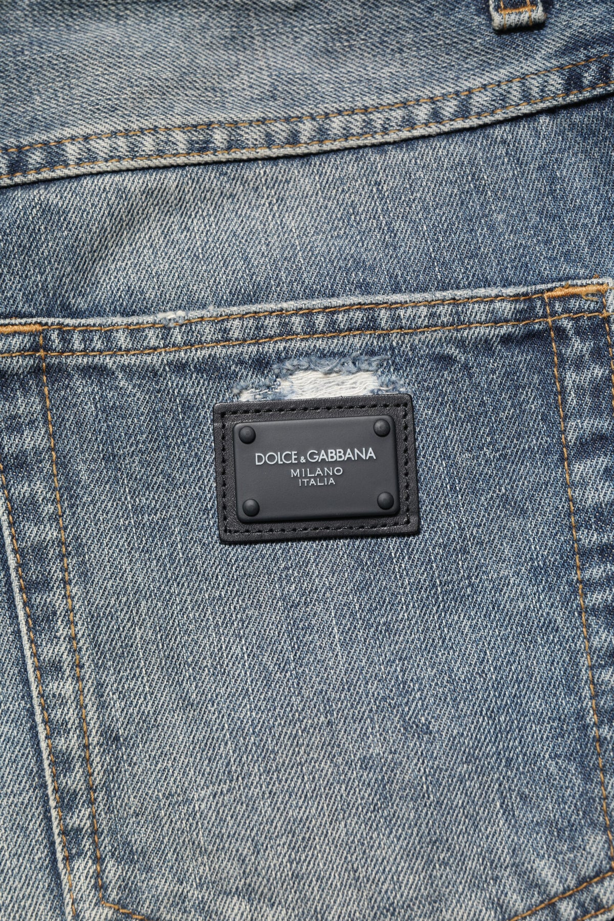 Dolce & Gabbana Blue Washed Tattered Straight Fit Denim Jeans