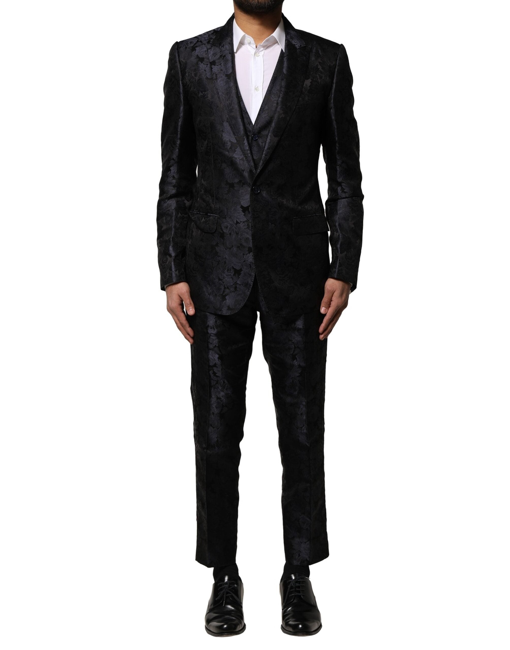 Dolce & Gabbana Black Jacquard 3 Piece Single Breasted Suit Dolce & Gabbana