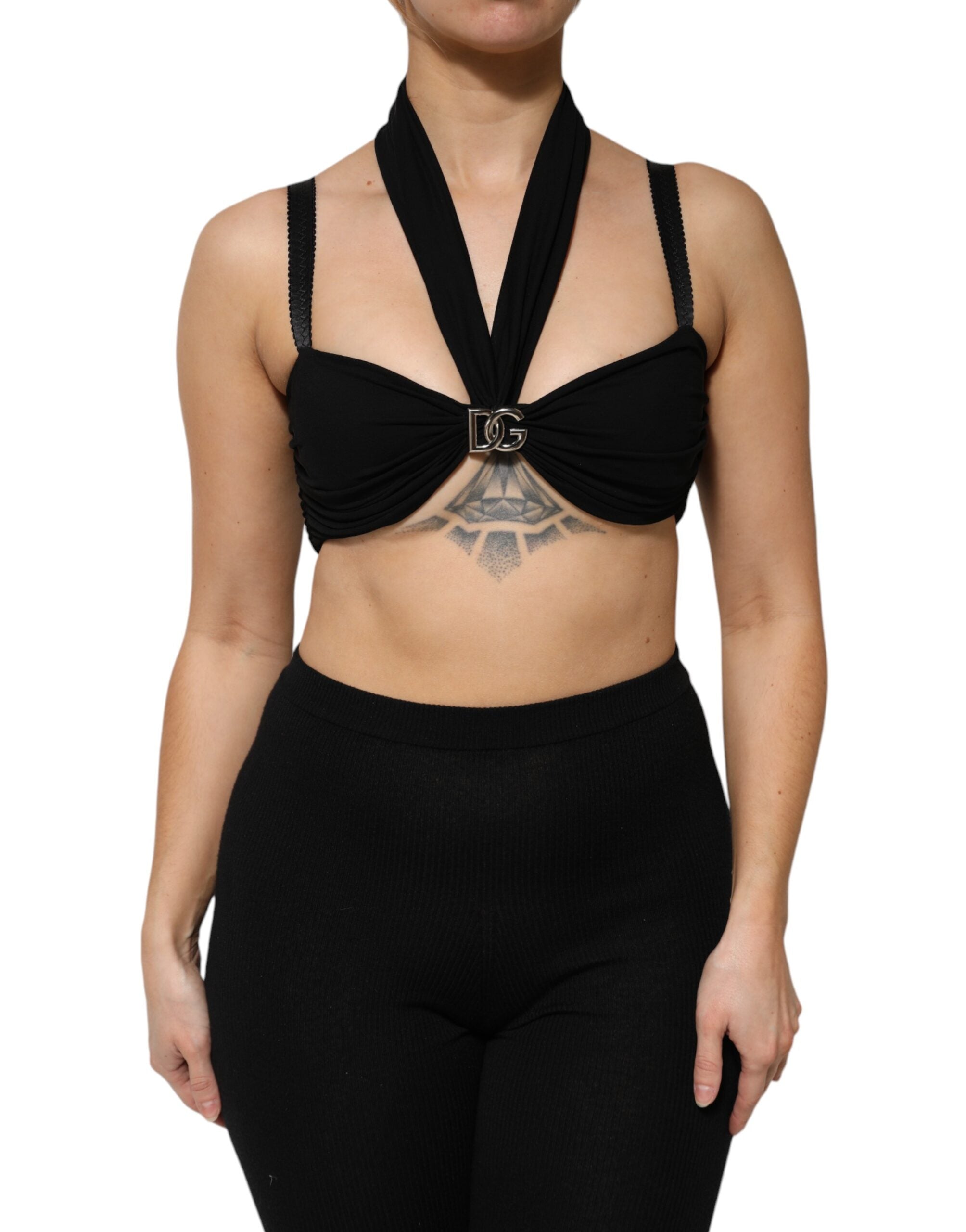 Dolce & Gabbana Black Cropped Viscose Halter Bustier Top Dolce & Gabbana