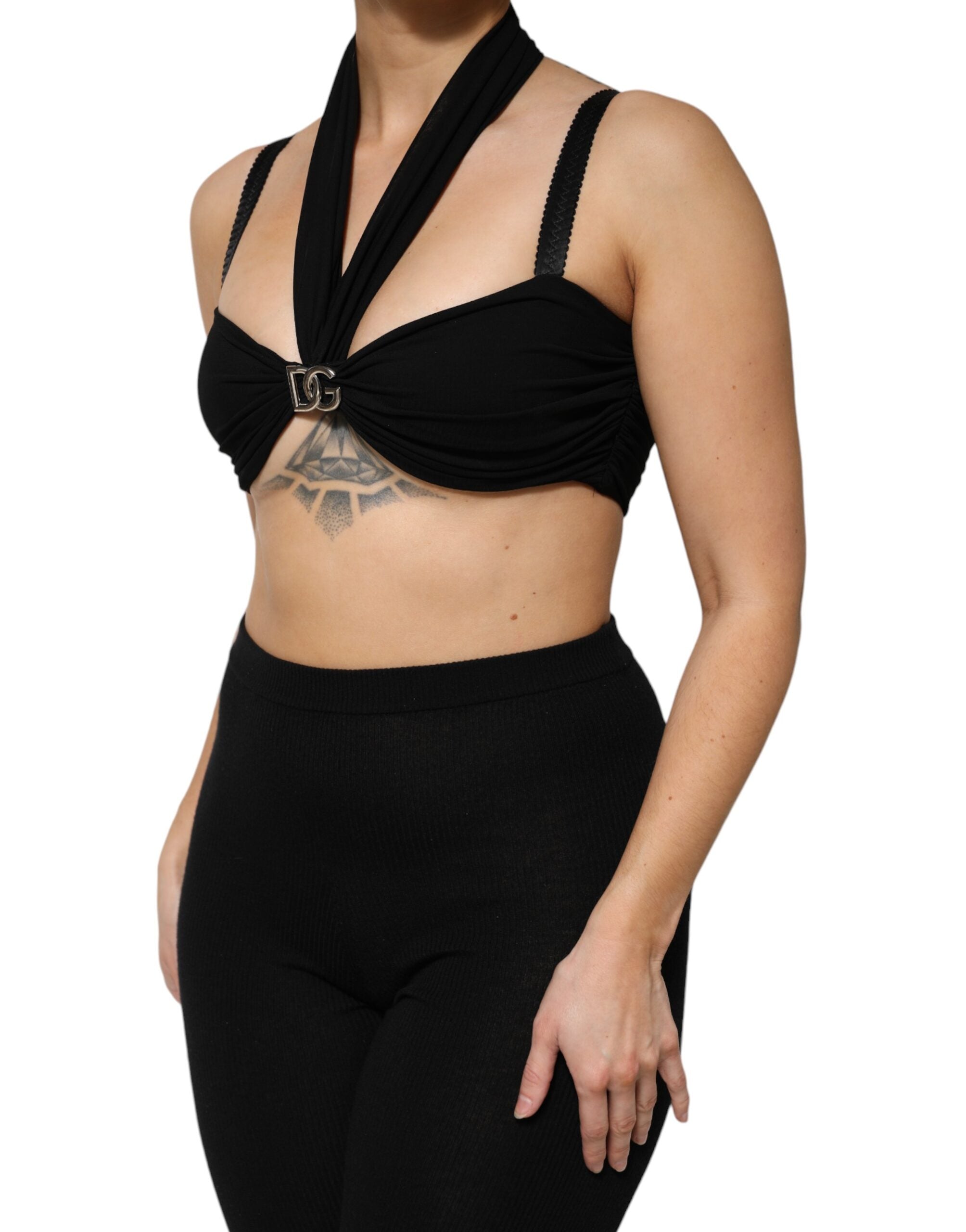 Dolce & Gabbana Black Cropped Viscose Halter Bustier Top Dolce & Gabbana