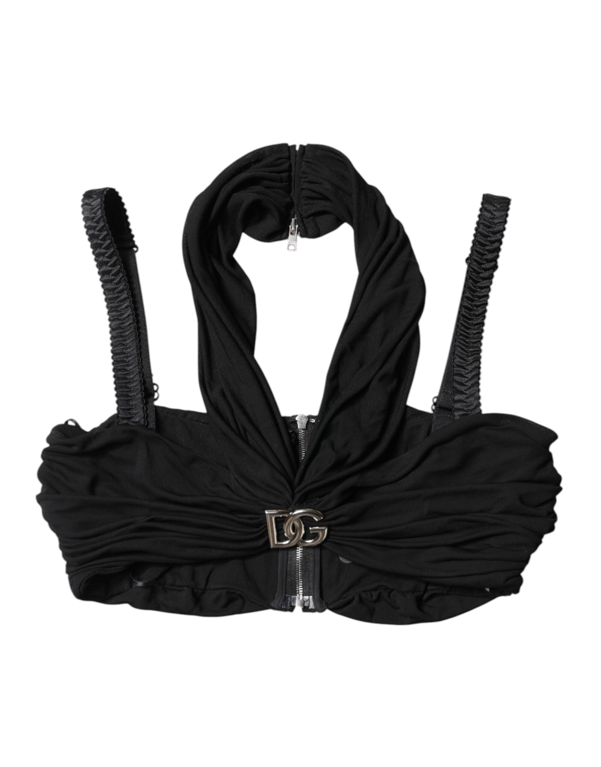 Dolce & Gabbana Black Cropped Viscose Halter Bustier Top Dolce & Gabbana