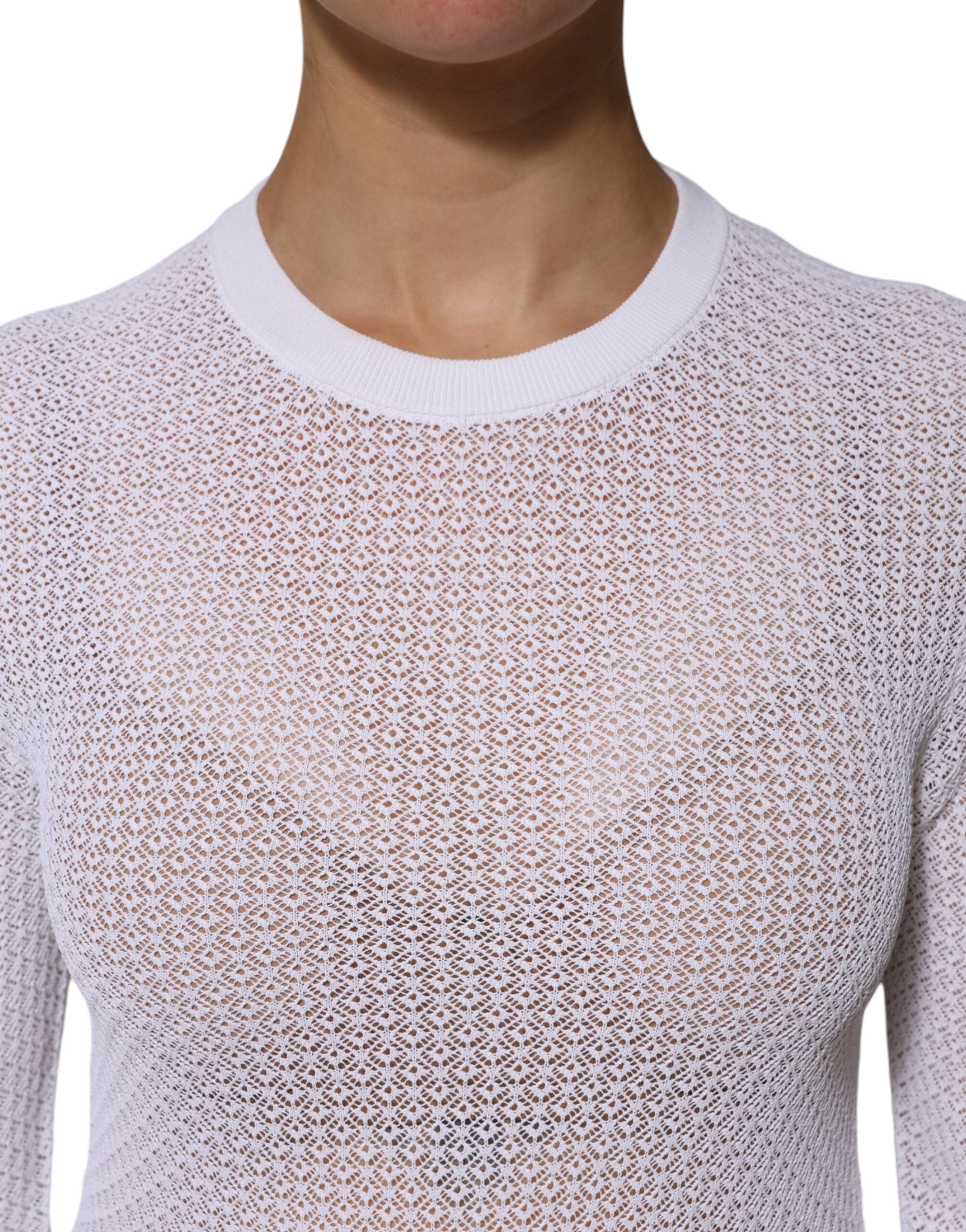 Dolce & Gabbana White Round Neck Long Sleeves Pullover Top Dolce & Gabbana