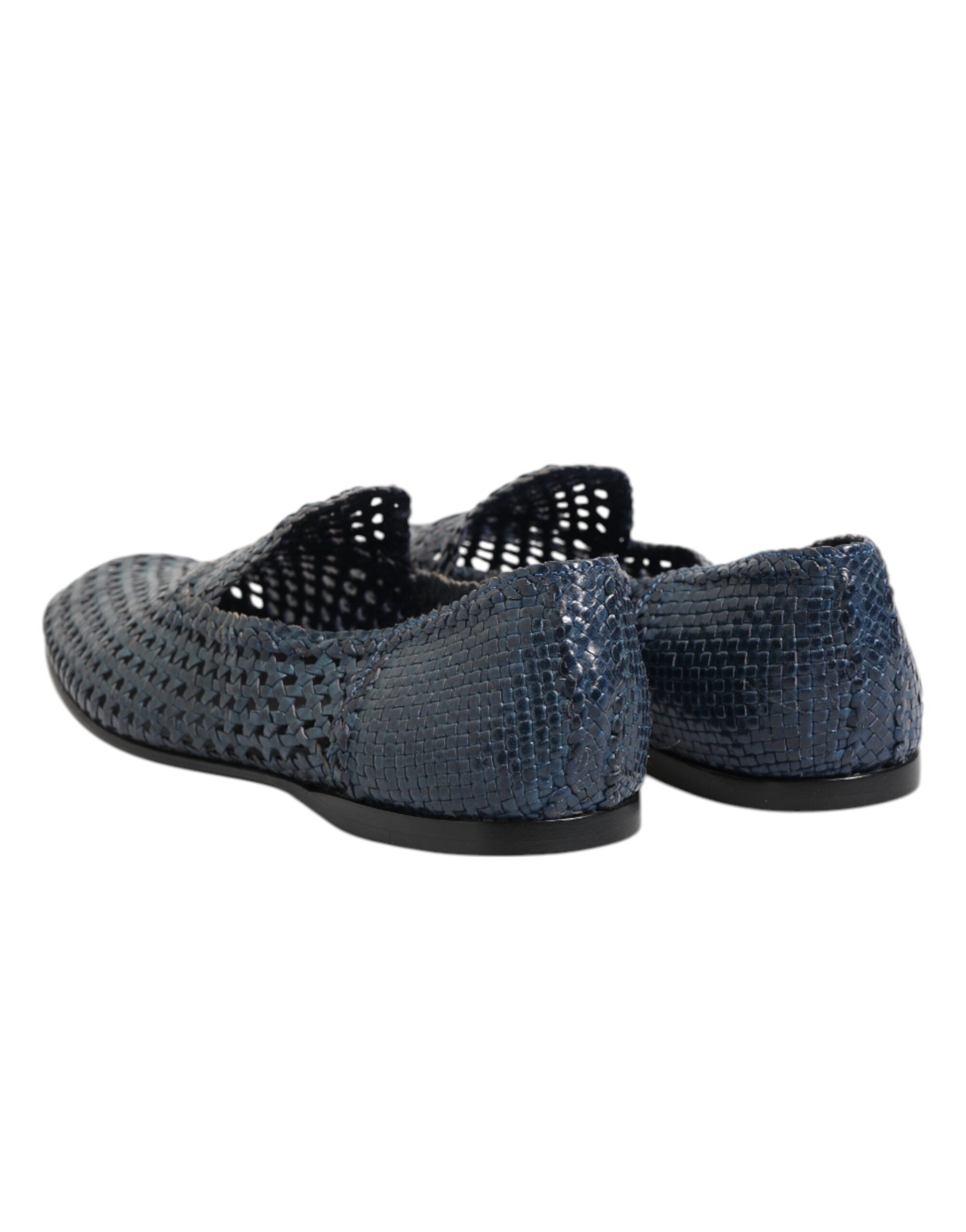 Dolce & Gabbana Blue Woven Leather Slip On Loafers Shoes Dolce & Gabbana