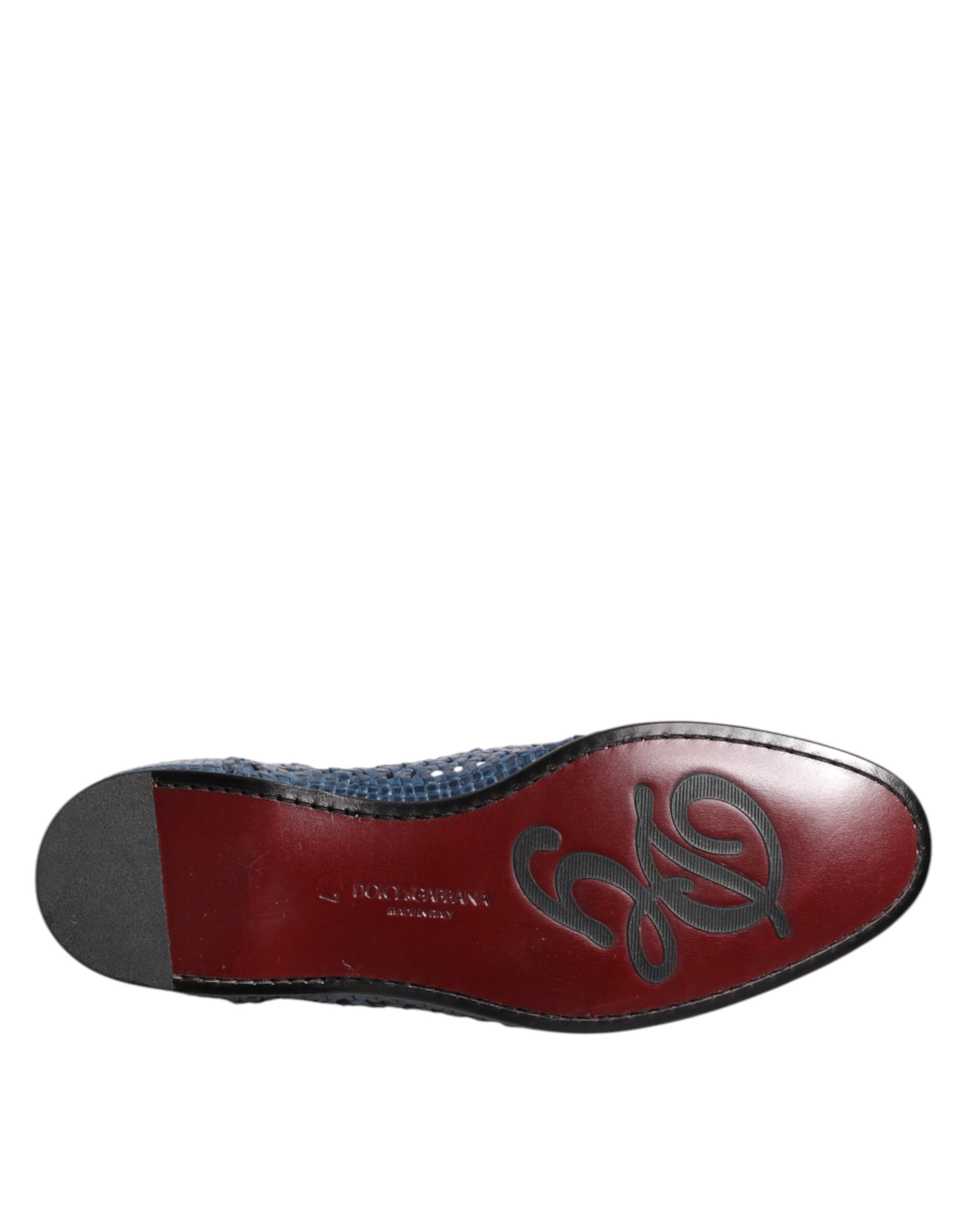 Dolce & Gabbana Blue Woven Leather Slip On Loafers Shoes Dolce & Gabbana