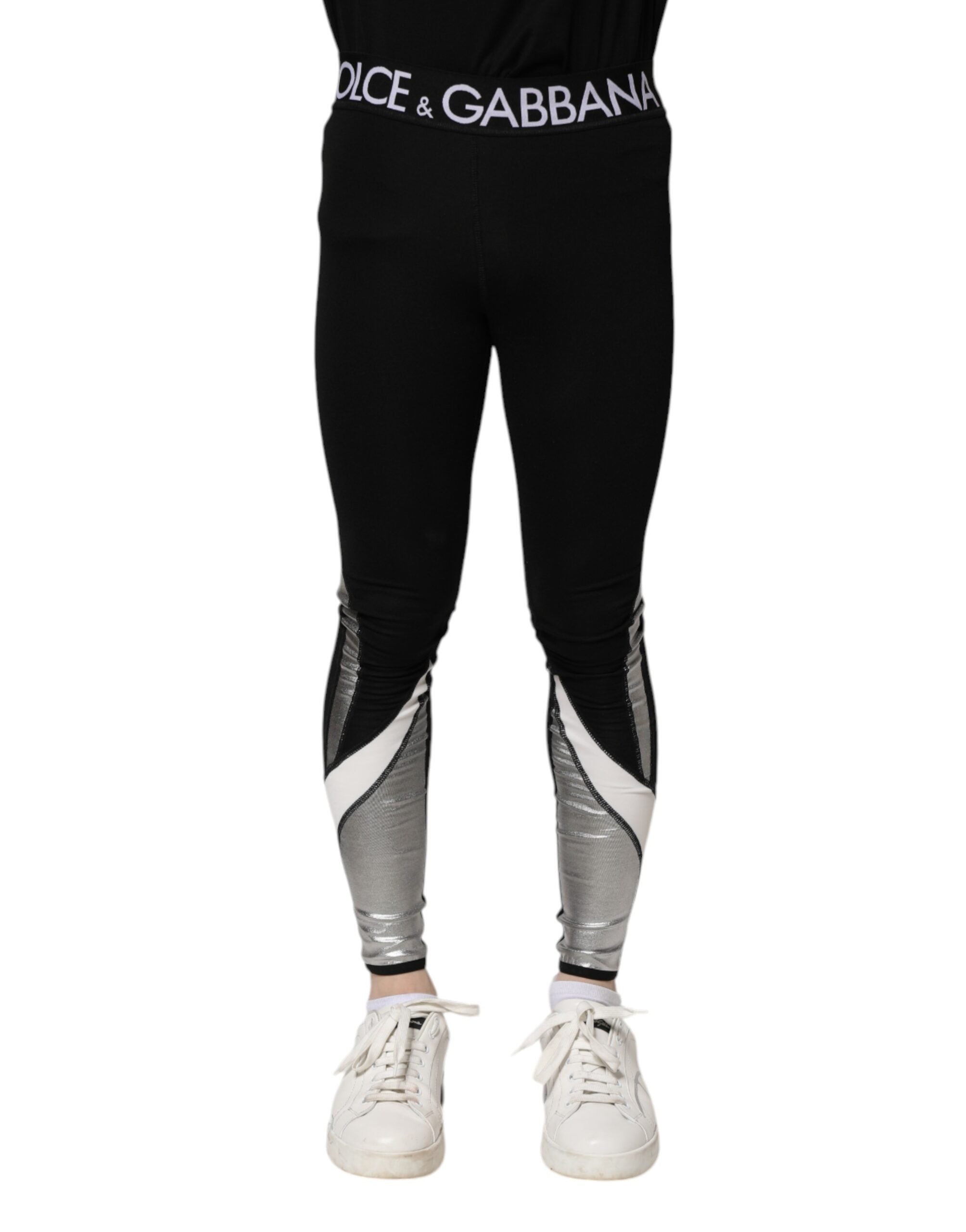 Dolce & Gabbana Black Silver Nylon Skinny Men Leggings Pants Dolce & Gabbana