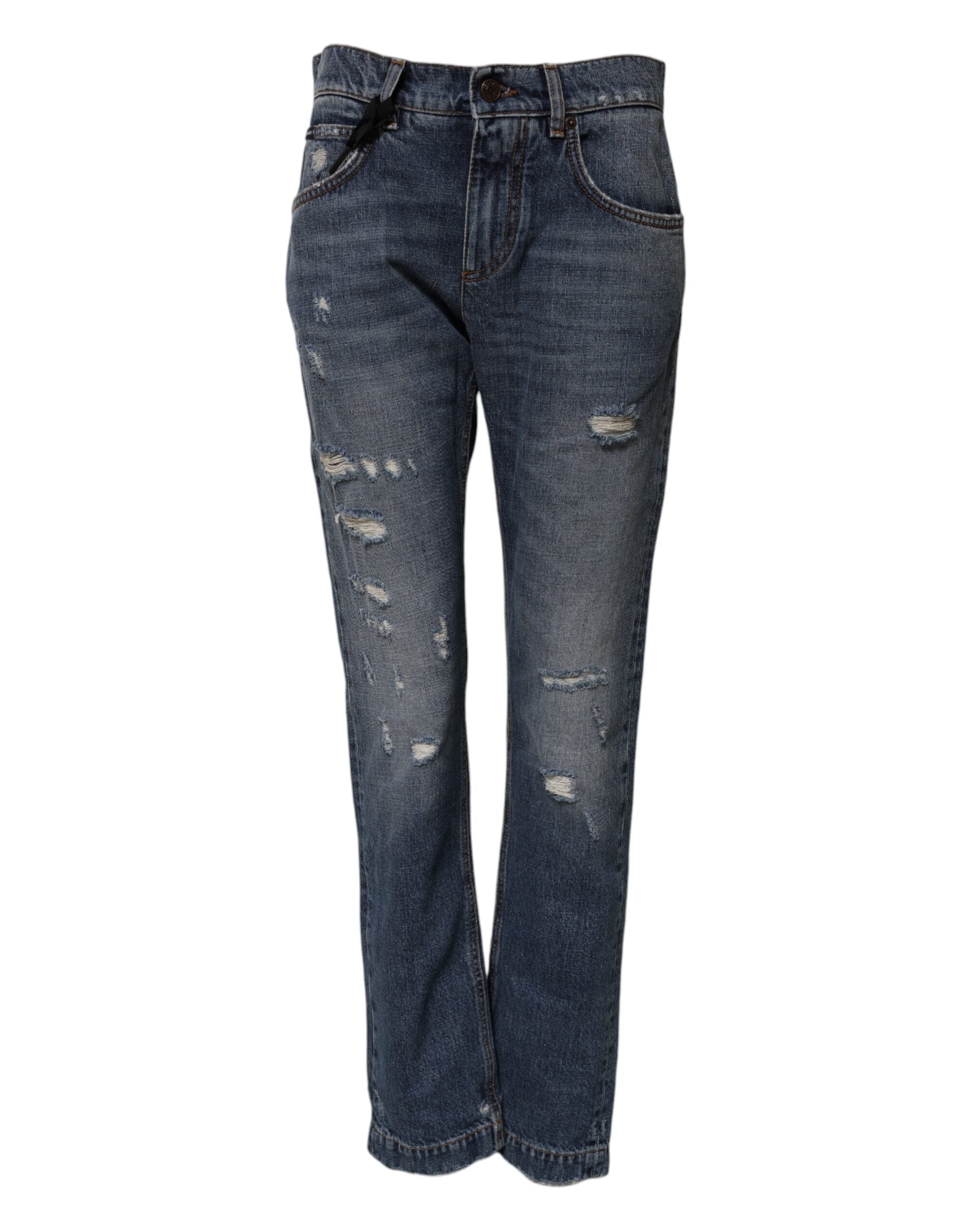 Dolce & Gabbana Blue Cotton Tattered Boyfriend Denim Jeans Dolce & Gabbana