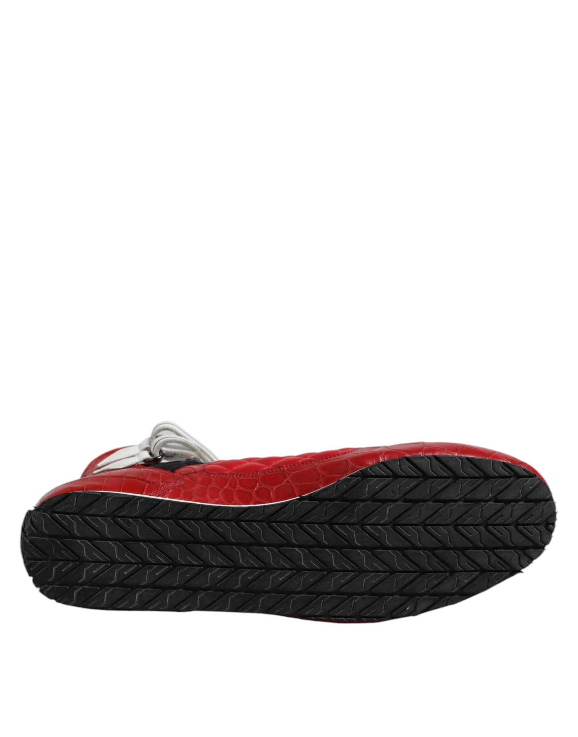 Dolce & Gabbana Red Quilted Leather Lace Up Sneakers Shoes Dolce & Gabbana