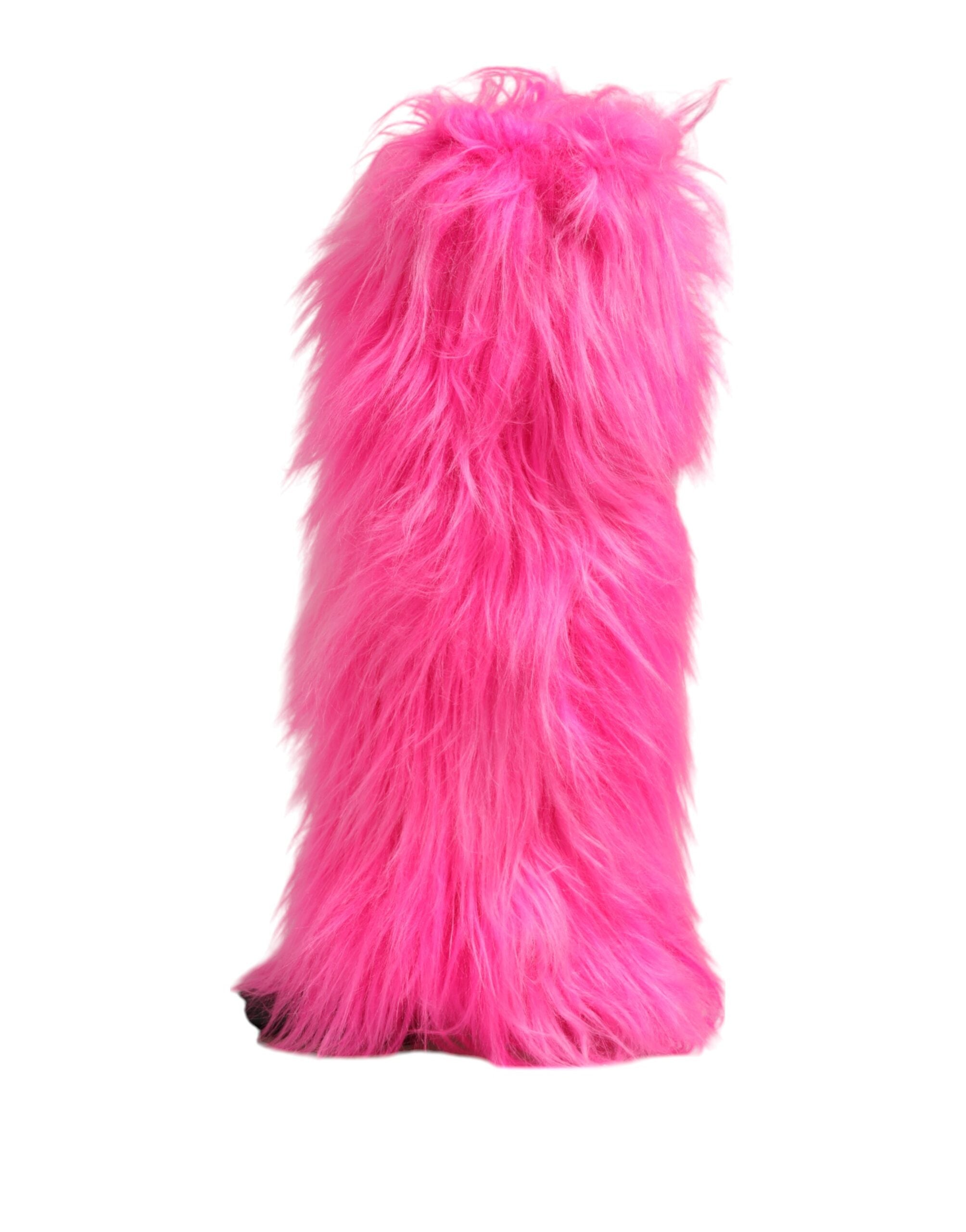 Dolce & Gabbana Pink Faux Fur Leather High Heels Boots Shoes Dolce & Gabbana