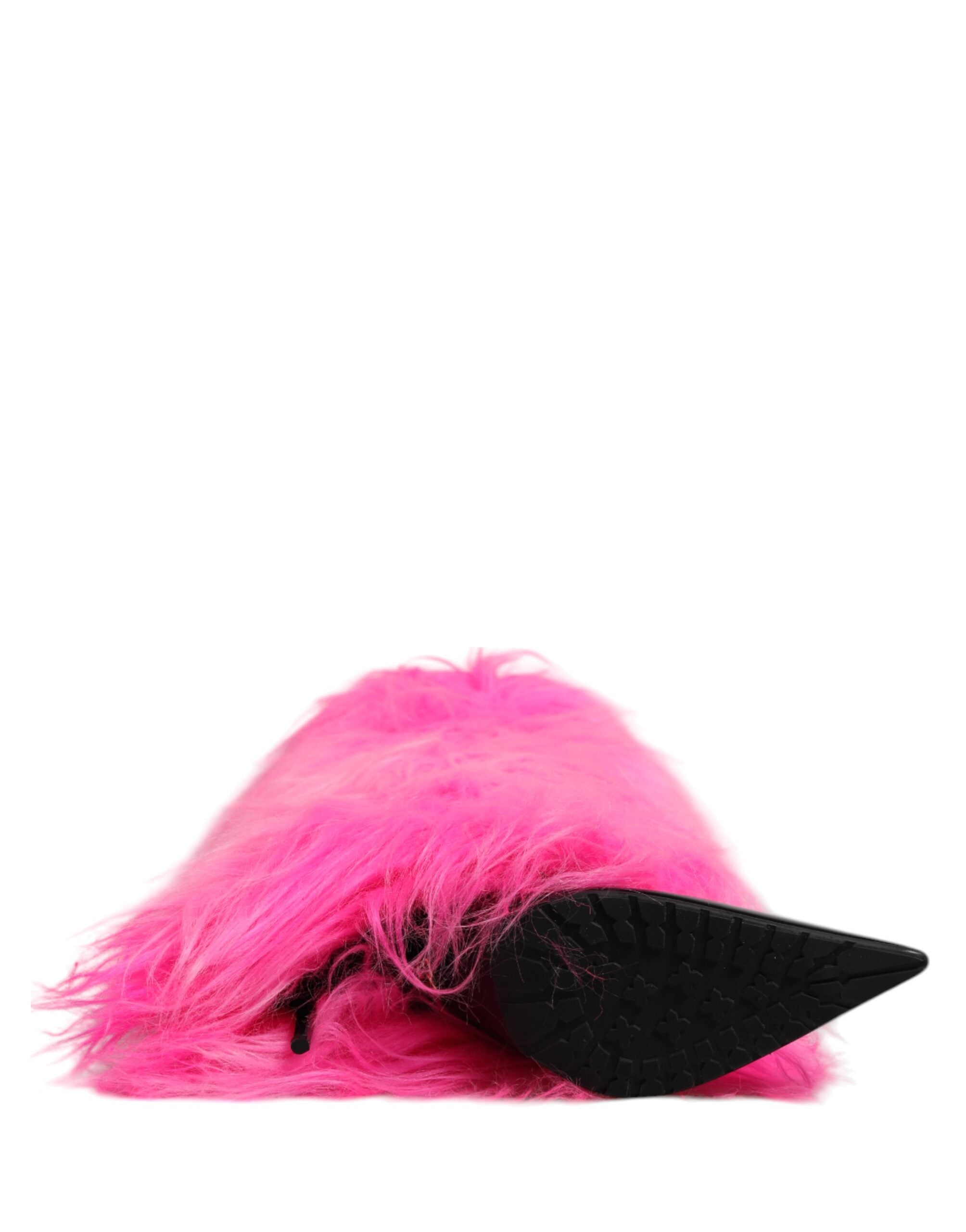 Dolce & Gabbana Pink Faux Fur Leather High Heels Boots Shoes Dolce & Gabbana