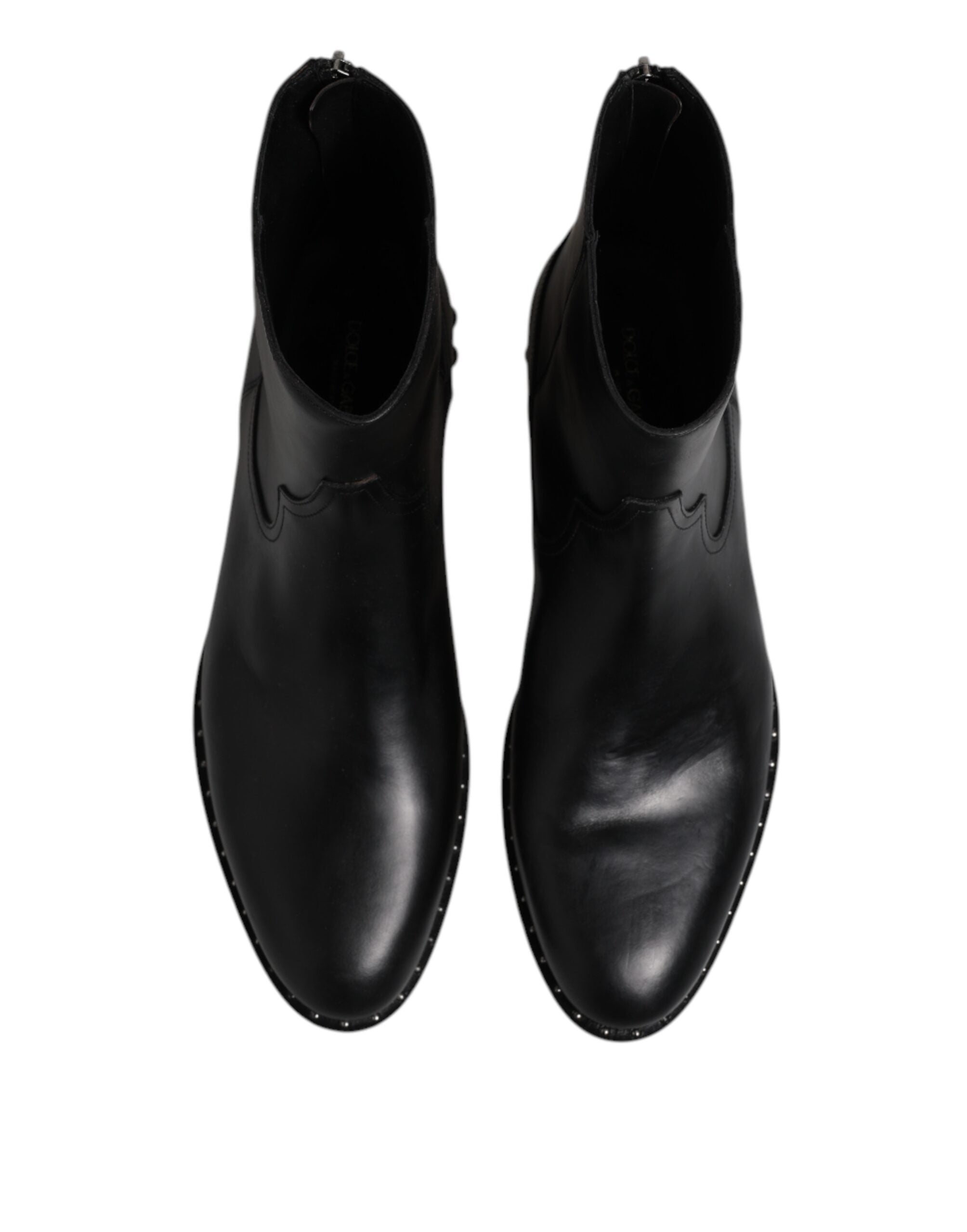 Dolce & Gabbana Black Leather Logo Ankle Boots Studded Shoes Dolce & Gabbana