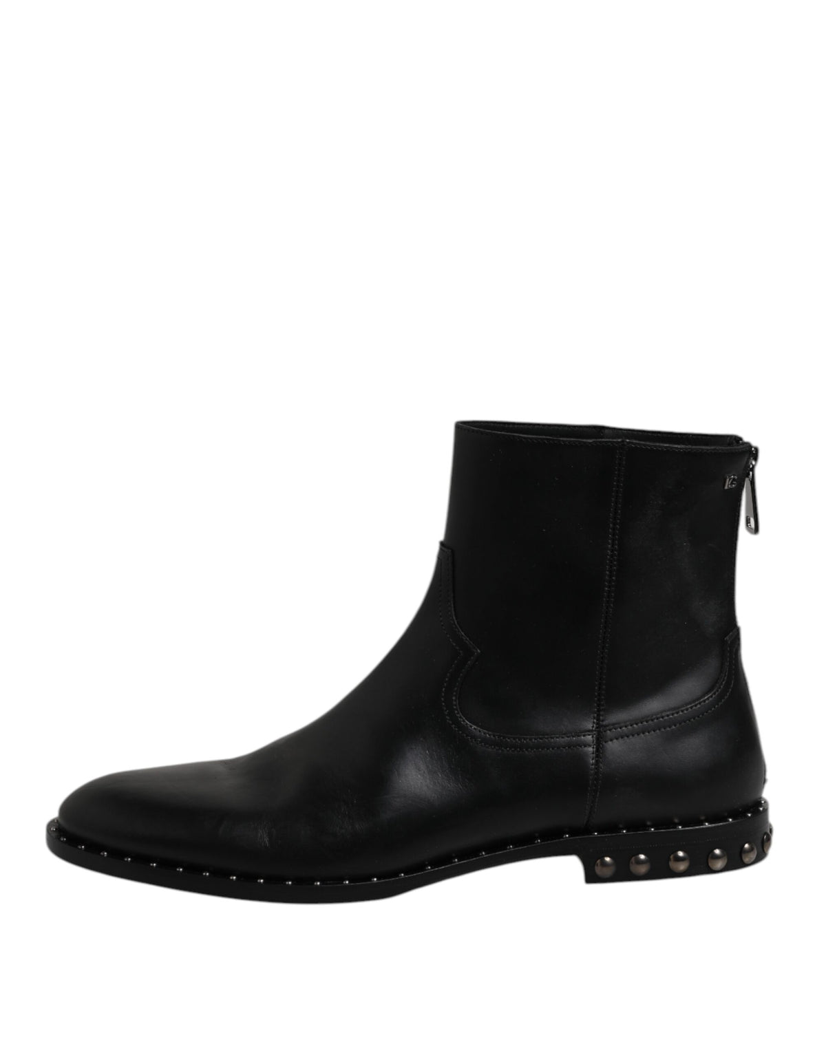 Dolce & Gabbana Black Leather Logo Ankle Boots Studded Shoes