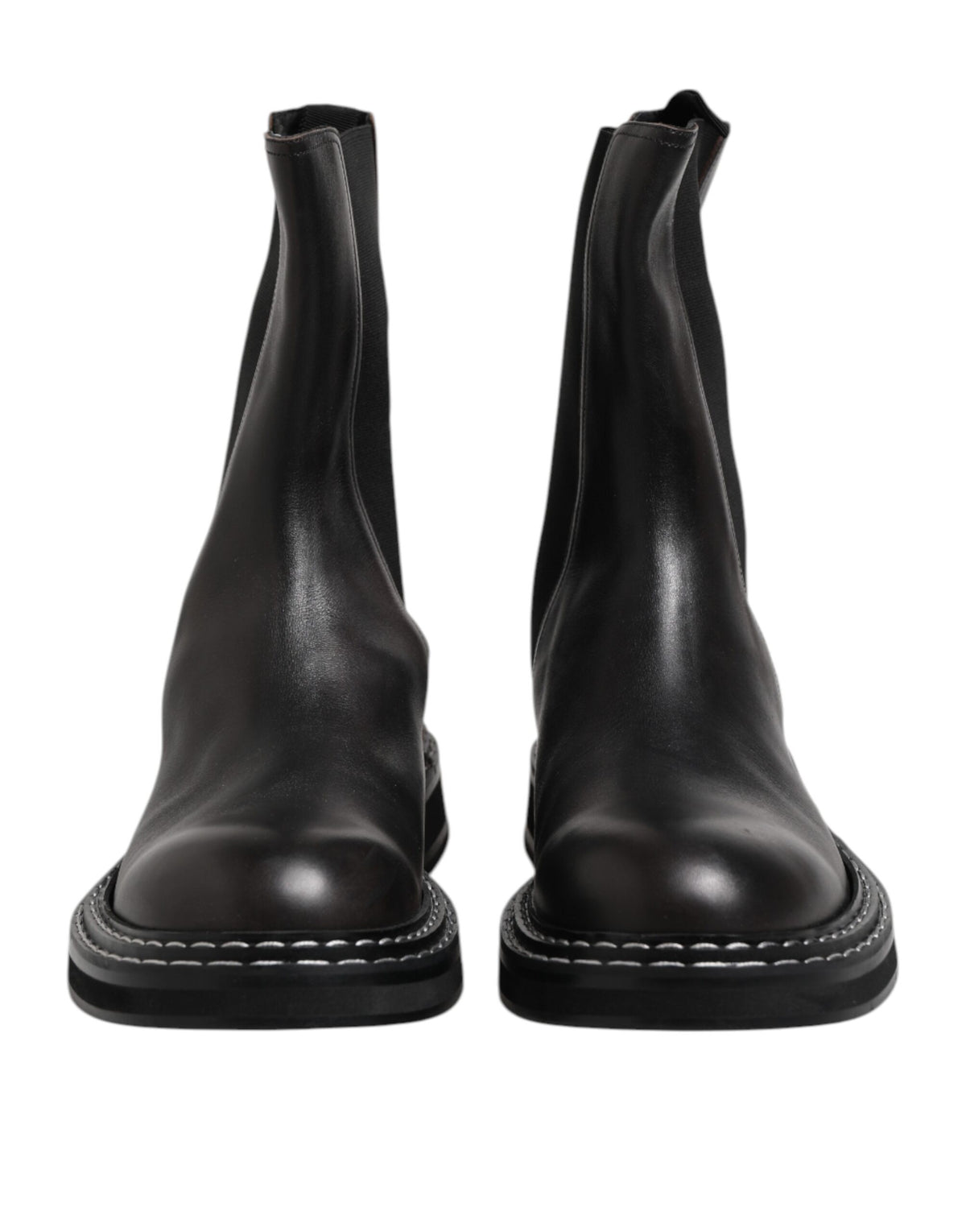 Dolce & Gabbana Black Leather Mid Calf Boots Flats Shoes