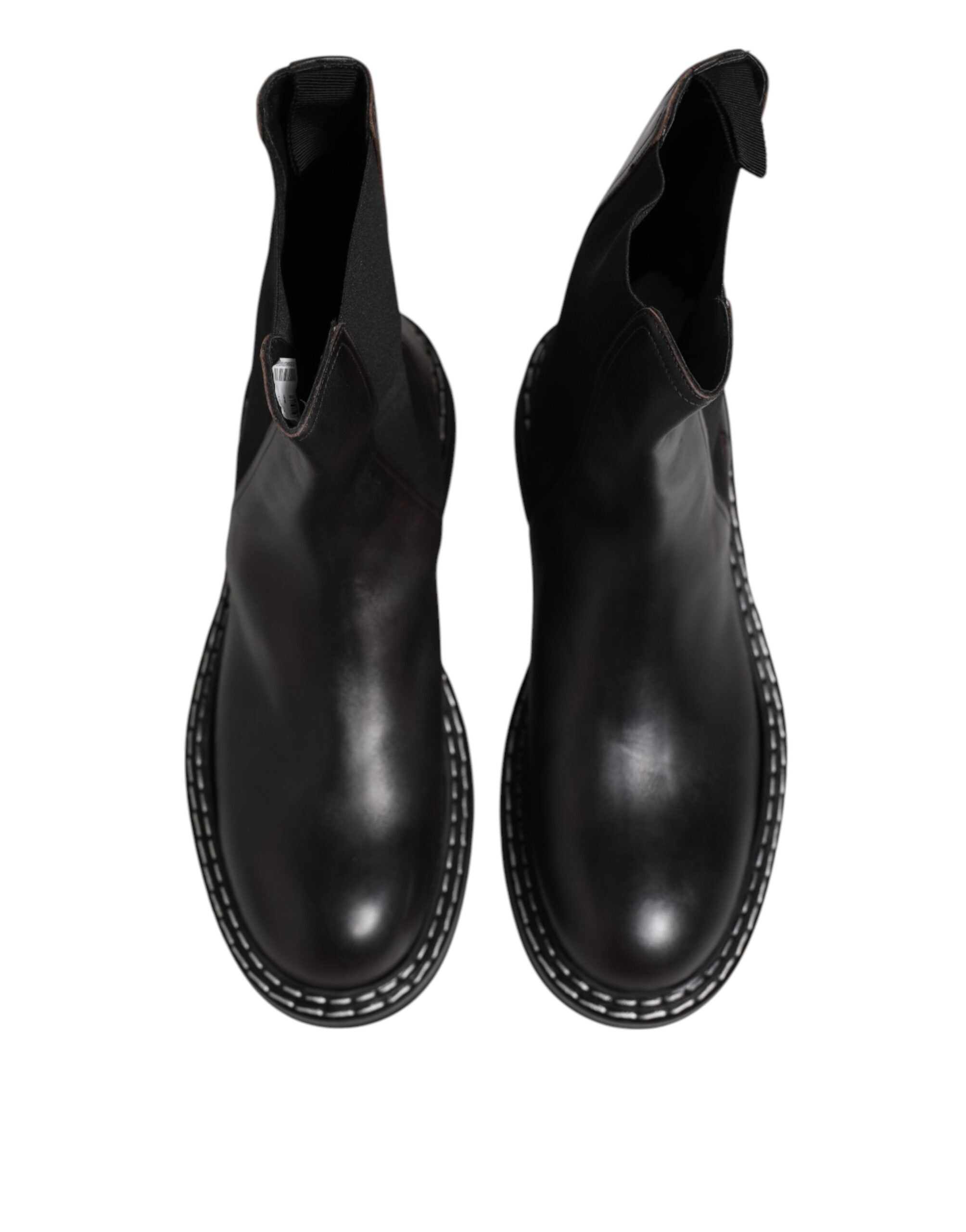Dolce & Gabbana Black Leather Mid Calf Boots Flats Shoes Dolce & Gabbana