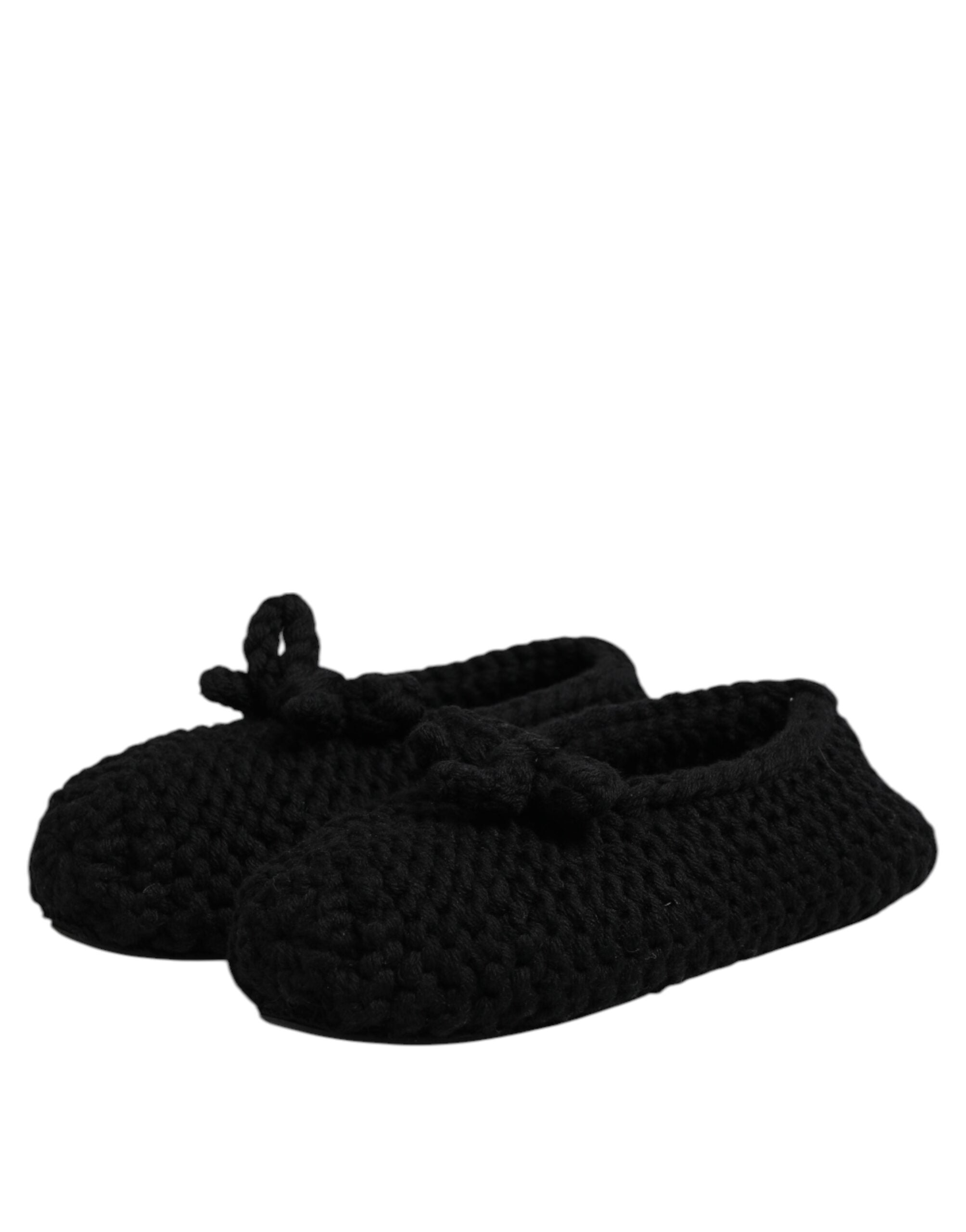 Dolce & Gabbana Black Wool Slip On Flats Ballerina Shoes Dolce & Gabbana