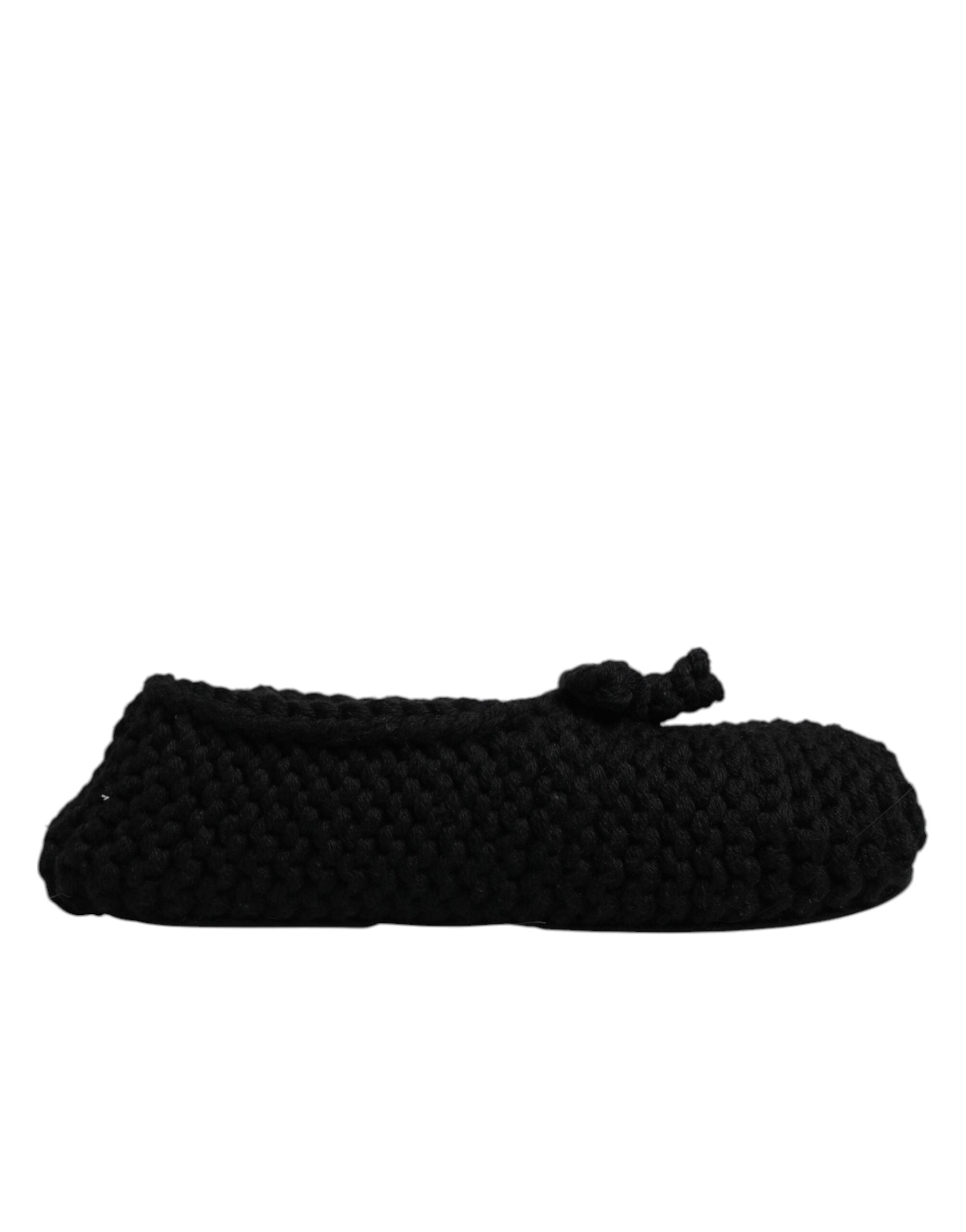 Dolce & Gabbana Black Wool Slip On Flats Ballerina Shoes Dolce & Gabbana