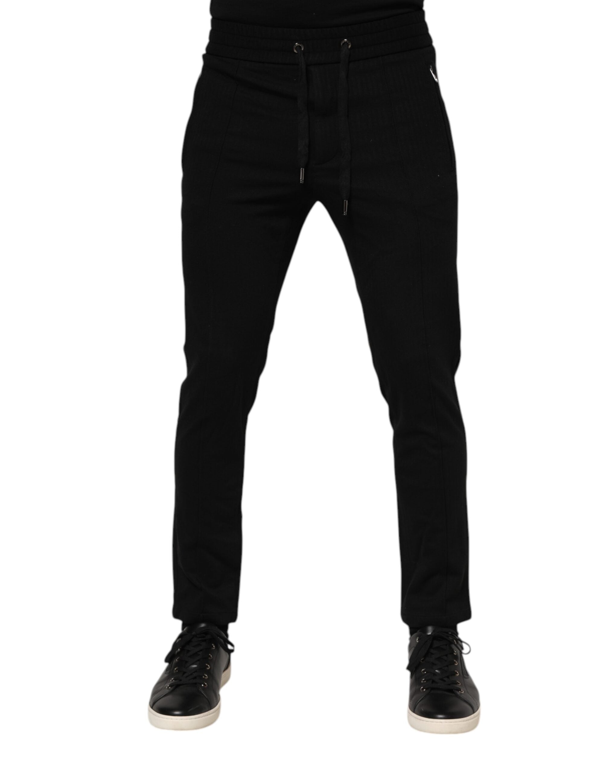 Dolce & Gabbana Black Viscose Drawstring Men Jogger Pants Dolce & Gabbana