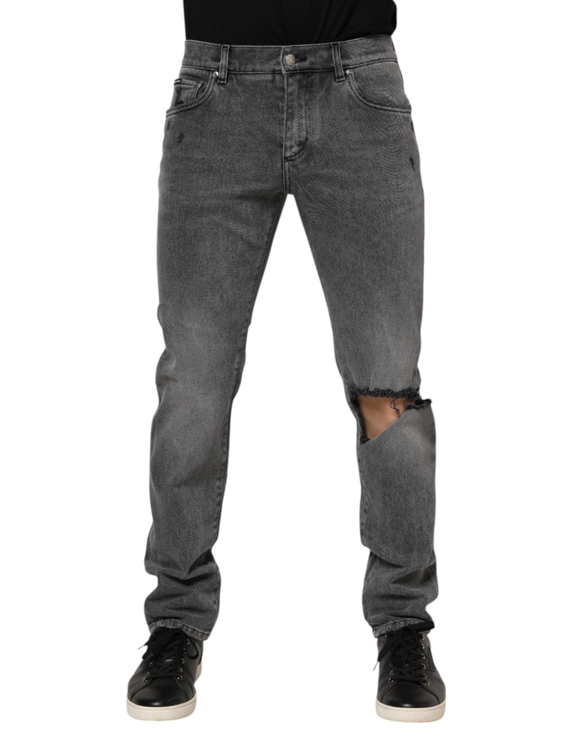 Dolce & Gabbana Gray Cotton Logo Plaque Denim Jeans Dolce & Gabbana