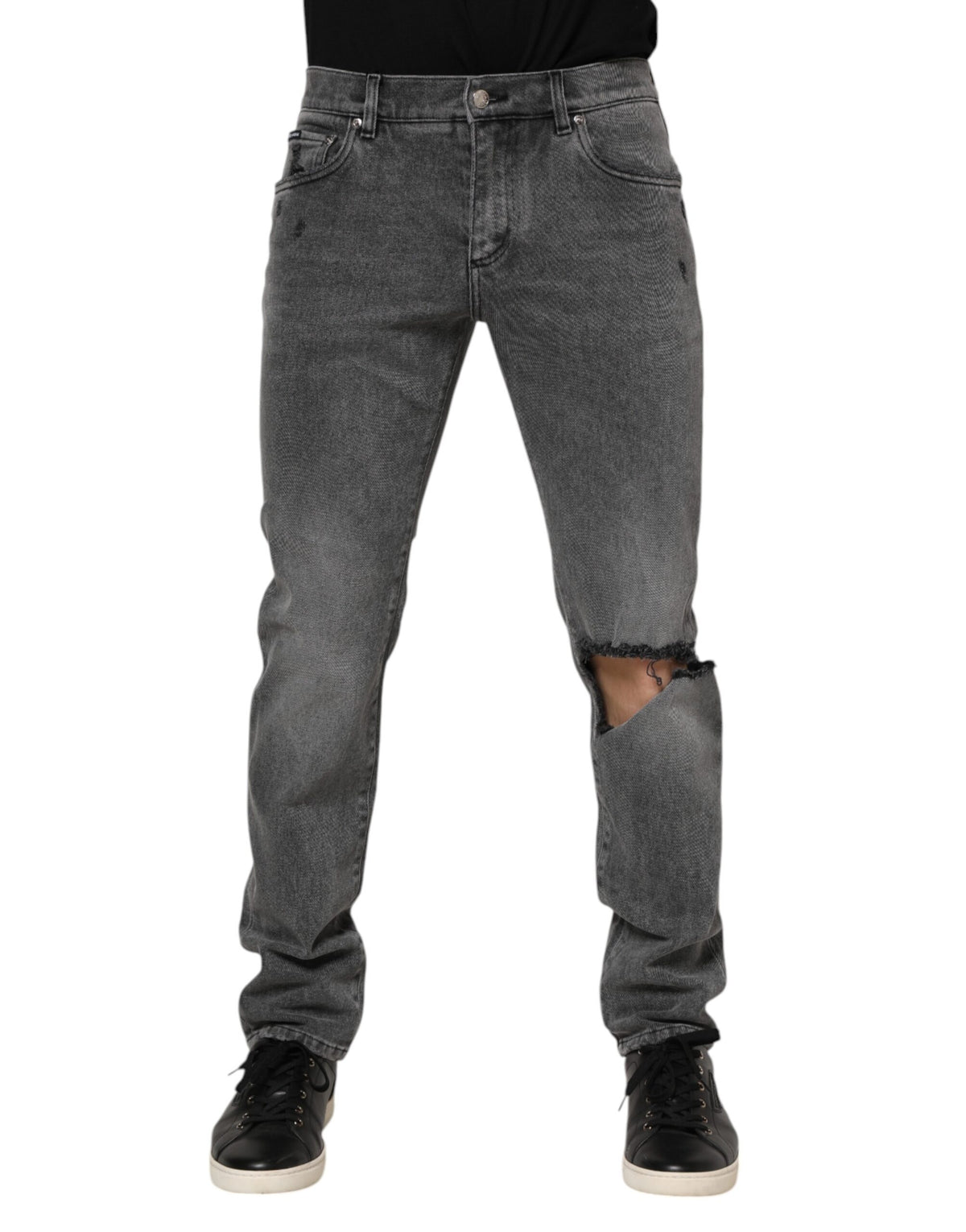 Dolce & Gabbana Gray Cotton Logo Plaque Denim Jeans