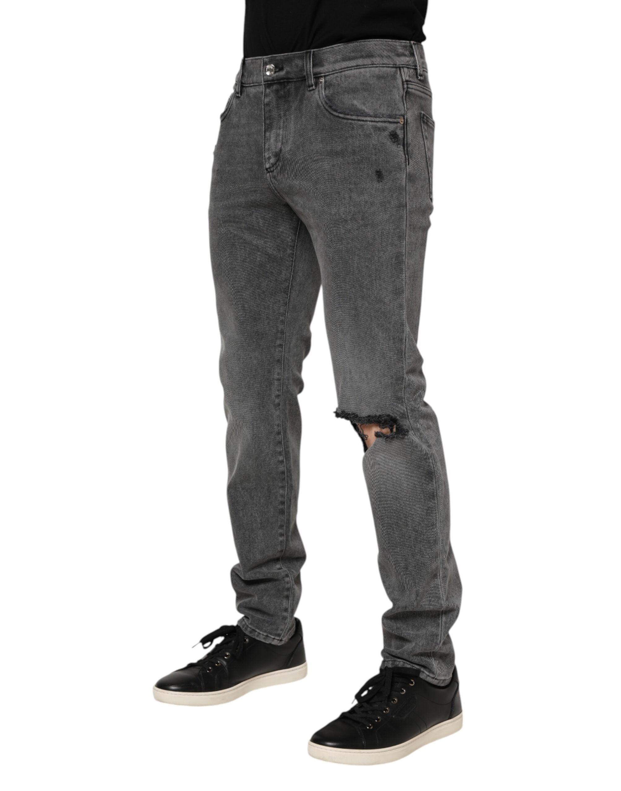 Dolce & Gabbana Gray Cotton Logo Plaque Denim Jeans Dolce & Gabbana