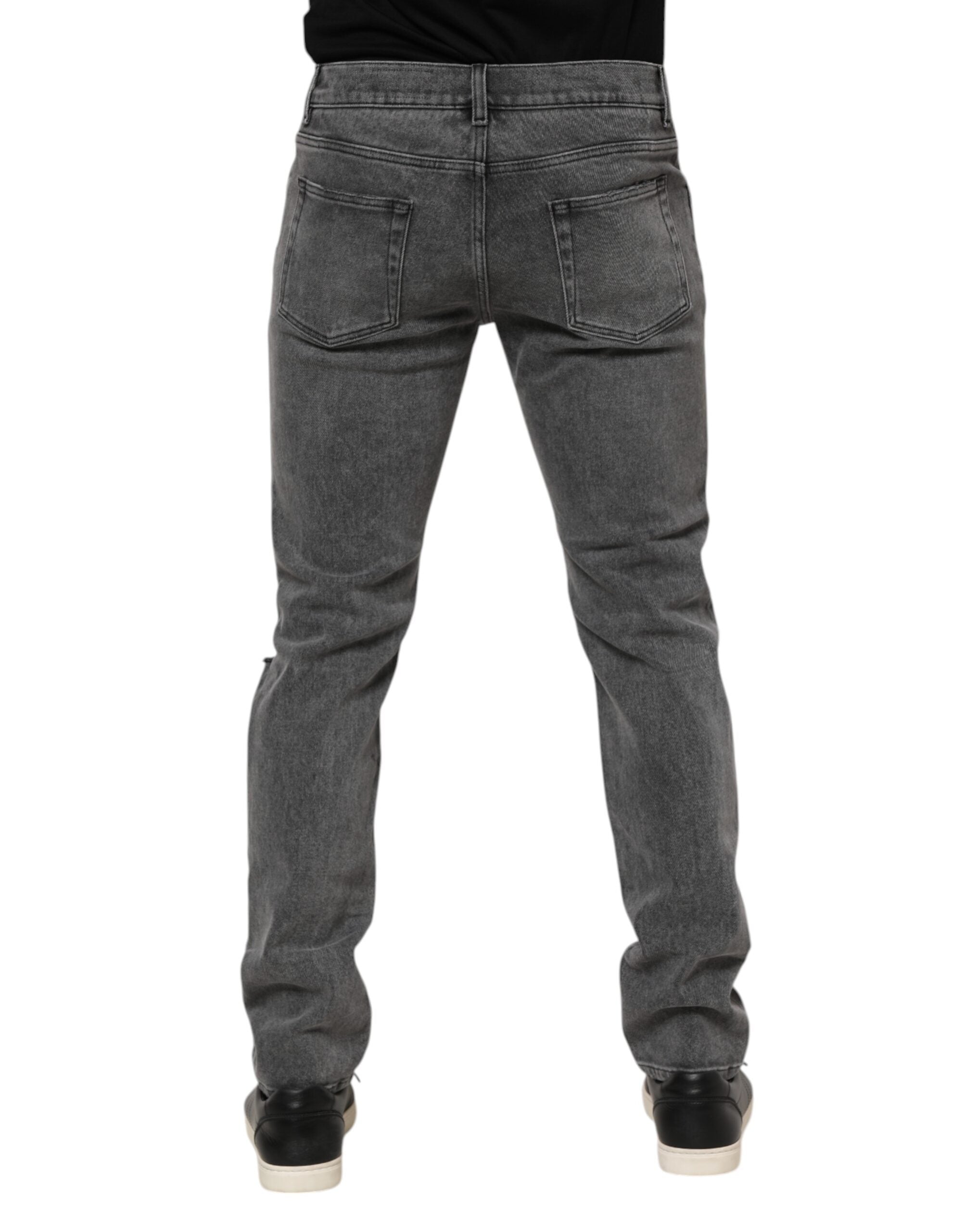Dolce & Gabbana Gray Cotton Logo Plaque Denim Jeans Dolce & Gabbana
