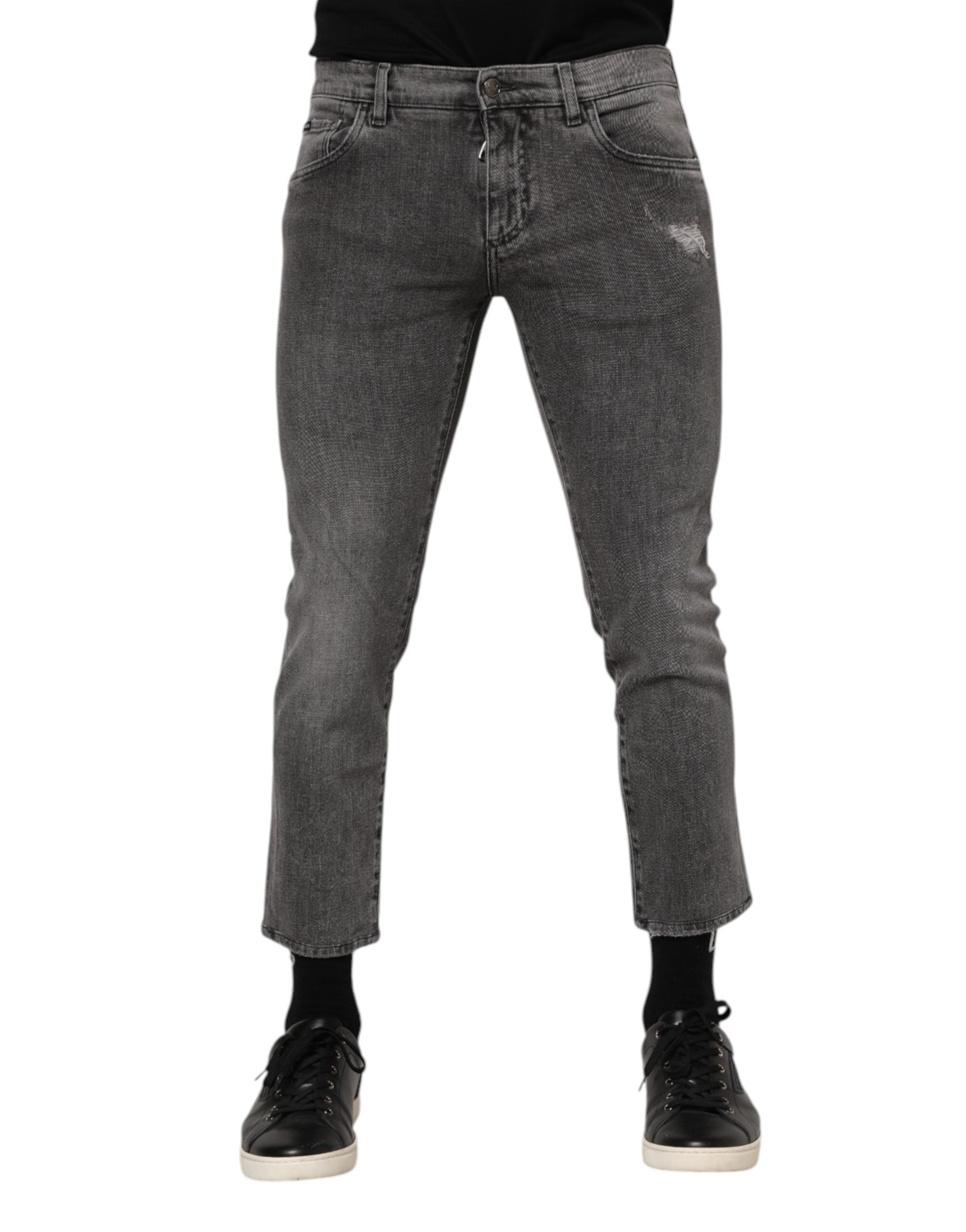 Dolce & Gabbana Gray Cotton Logo Plaque Men Denim Jeans Dolce & Gabbana