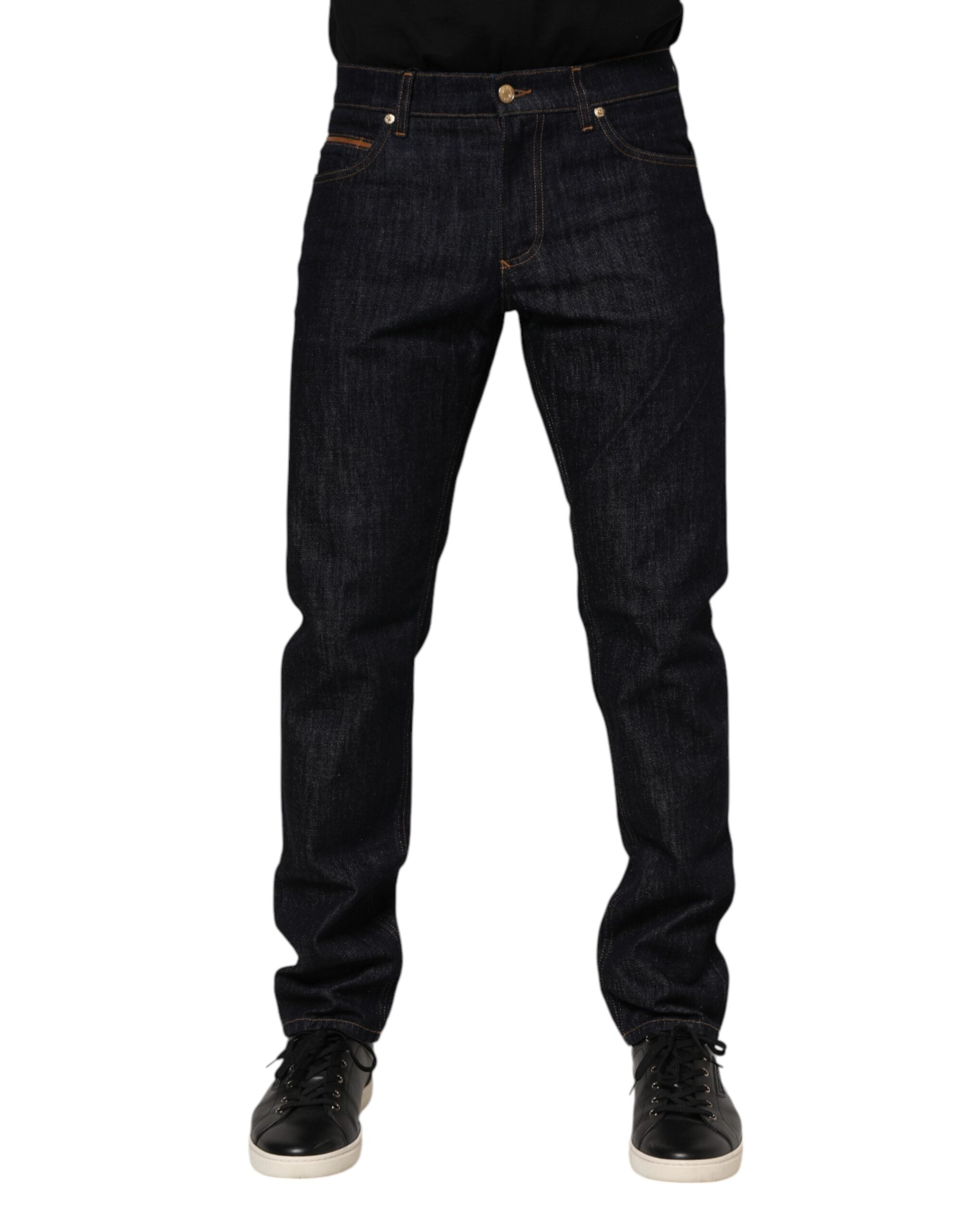 Dolce & Gabbana Dark Blue Cotton Logo Plaque Men Denim Jeans Dolce & Gabbana