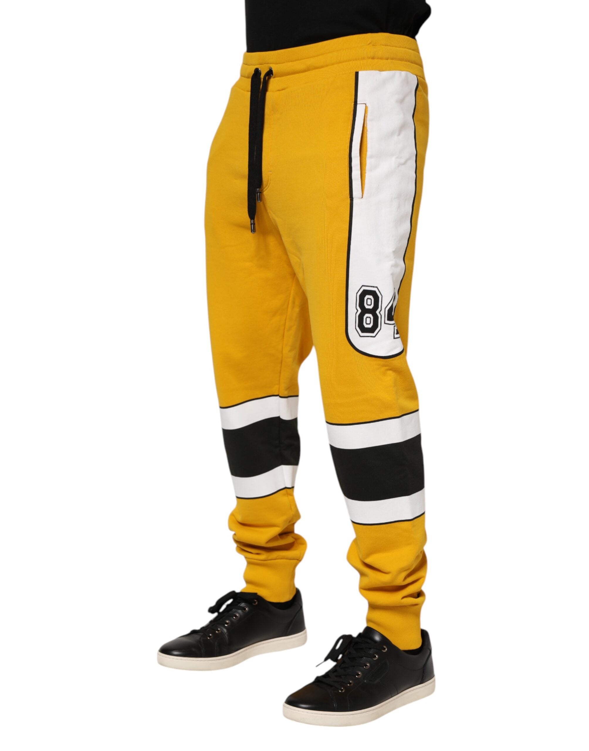 Dolce & Gabbana Yellow Print Cotton Drawstring Jogger Pants Dolce & Gabbana