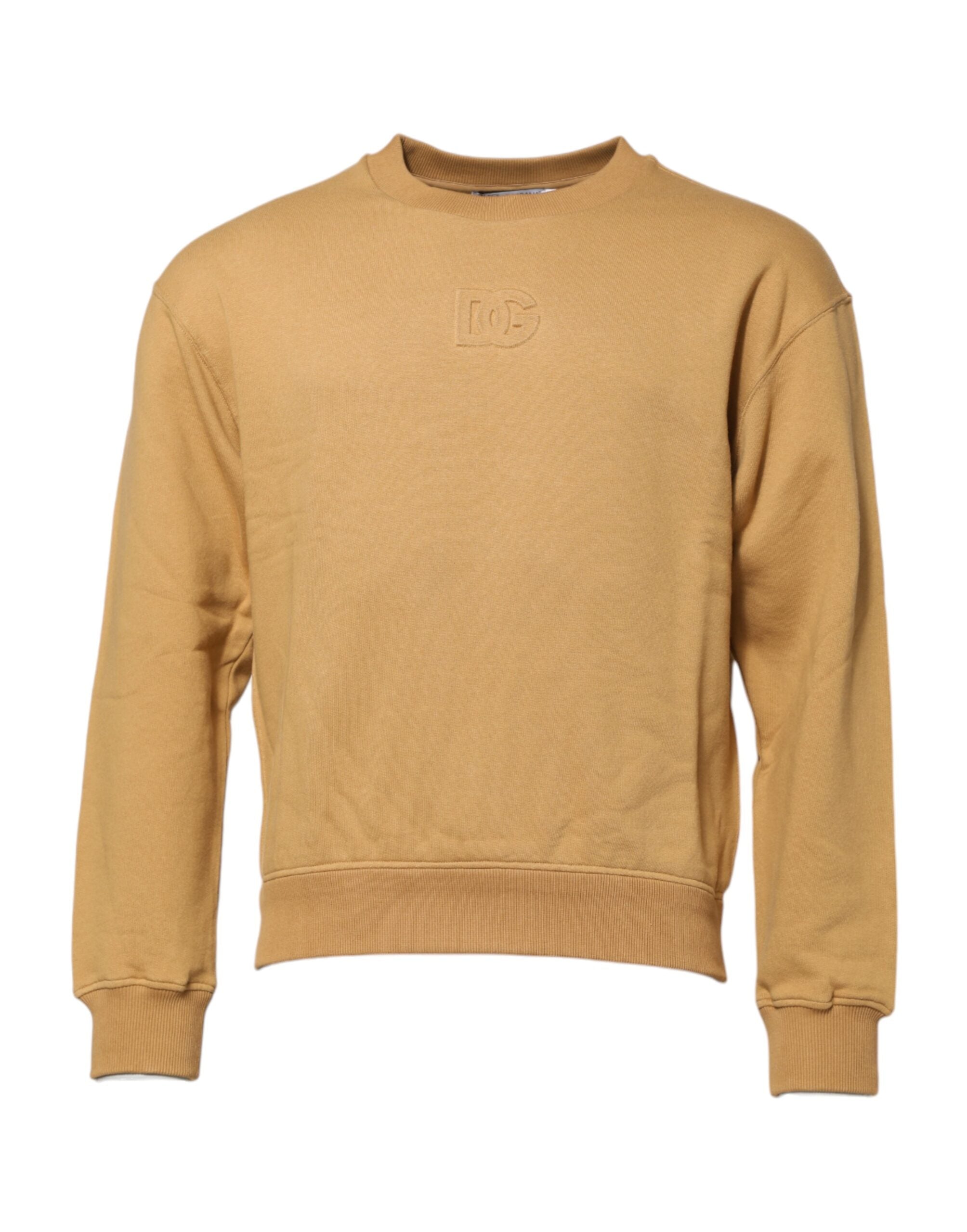 Dolce & Gabbana Mustard Cotton DG Embossed Pullover Sweater Dolce & Gabbana