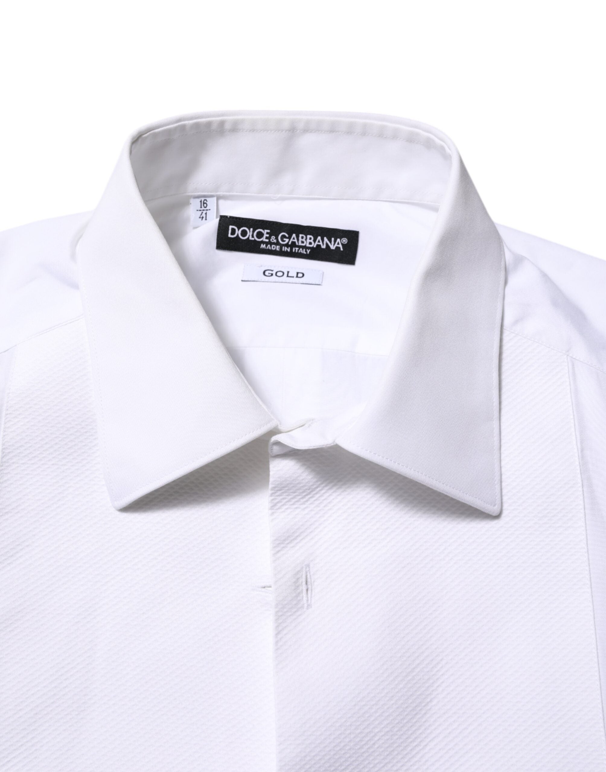 Dolce & Gabbana White Bib Cotton Poplin GOLD Formal Shirt Dolce & Gabbana