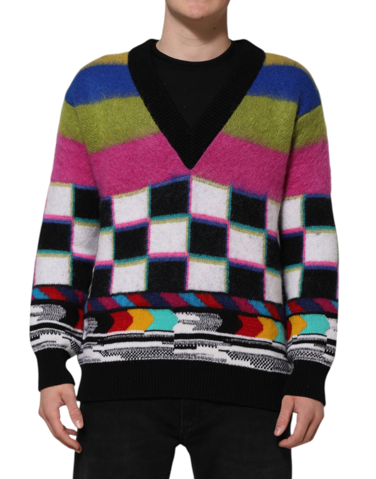 Dolce & Gabbana Multicolor Glitch Design Pullover Sweater