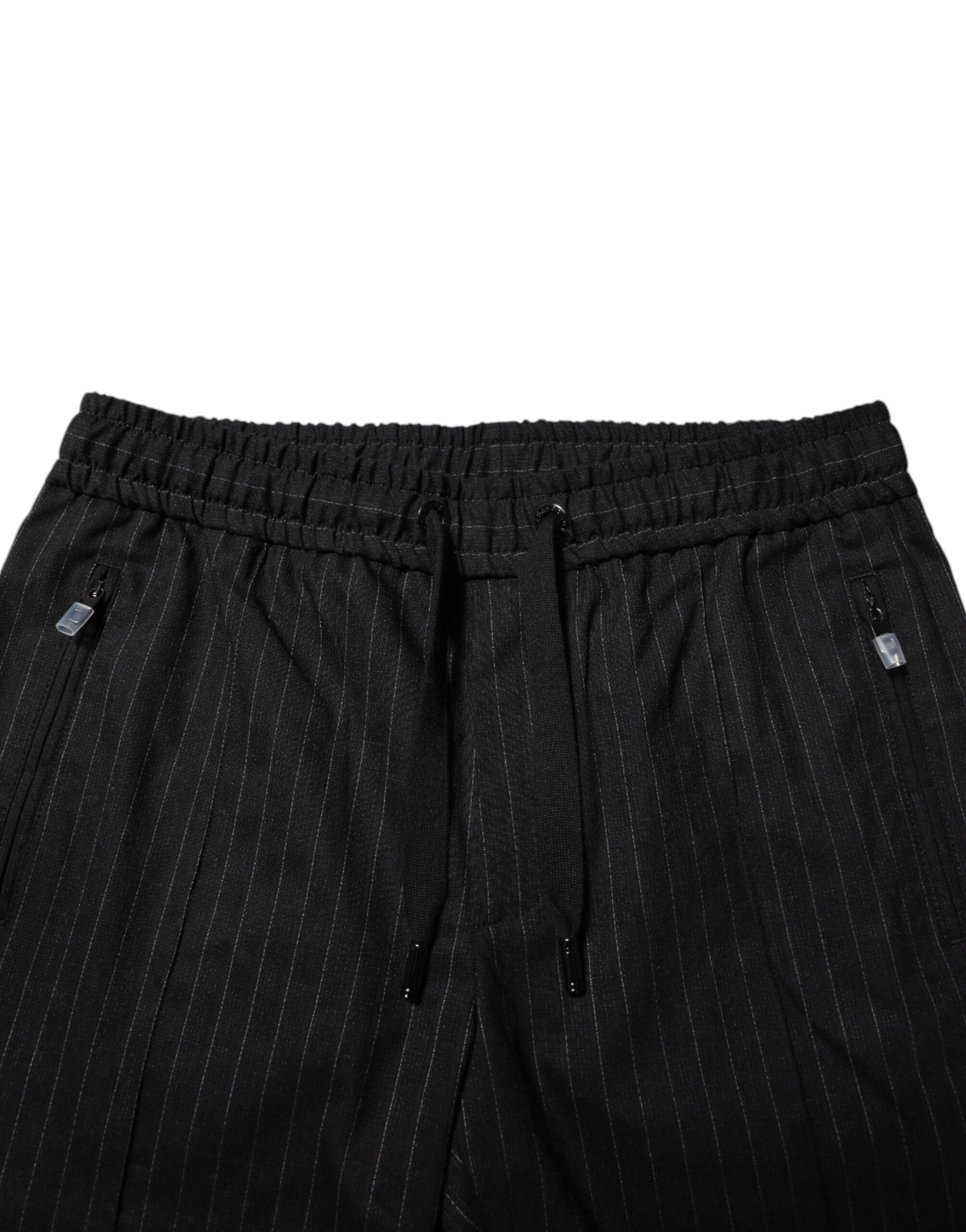 Dolce & Gabbana Black Striped Wool Men Jogger Pants Dolce & Gabbana