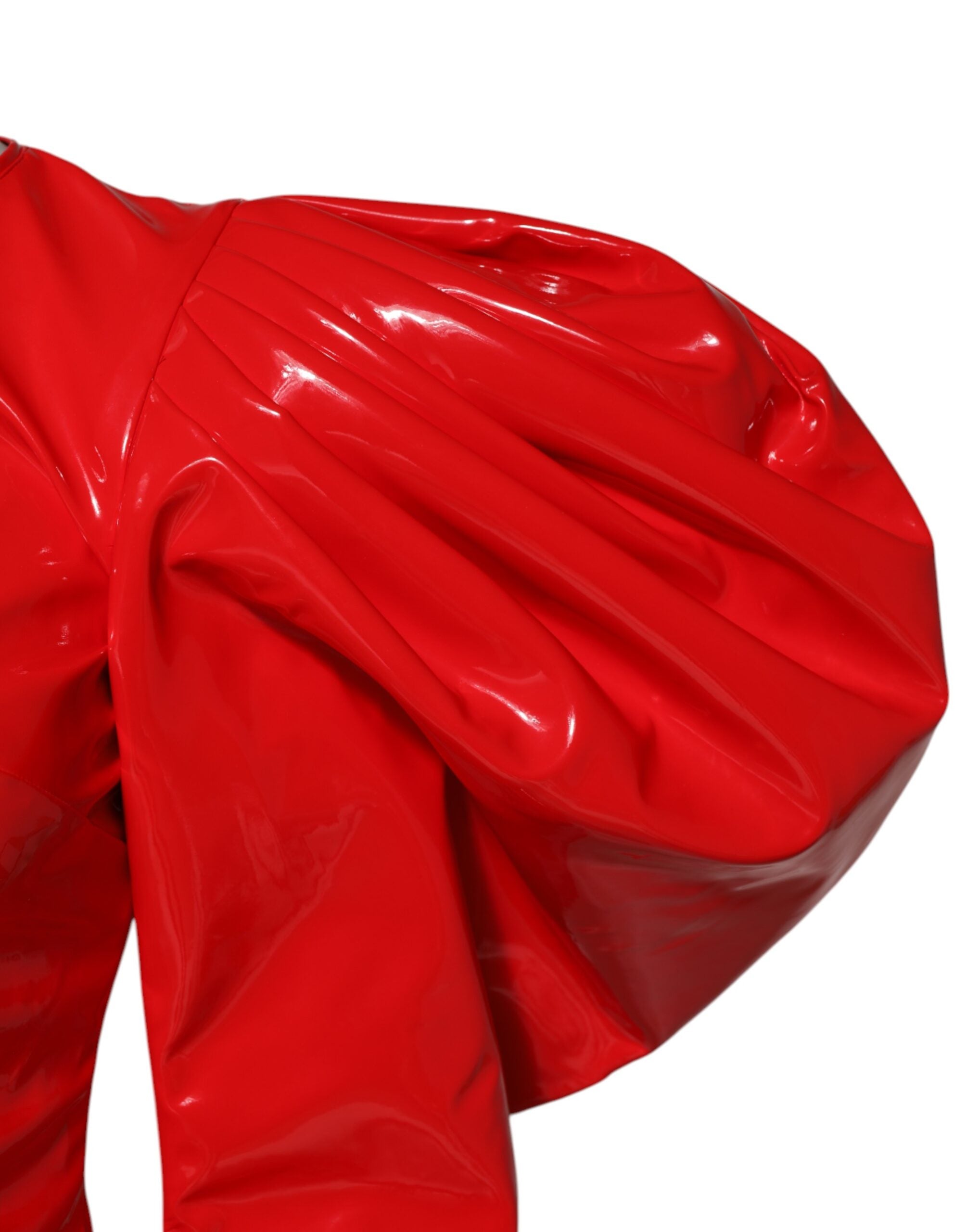 Dolce & Gabbana Red Patent Leather Puff Sleeves Mini Dress Dolce & Gabbana