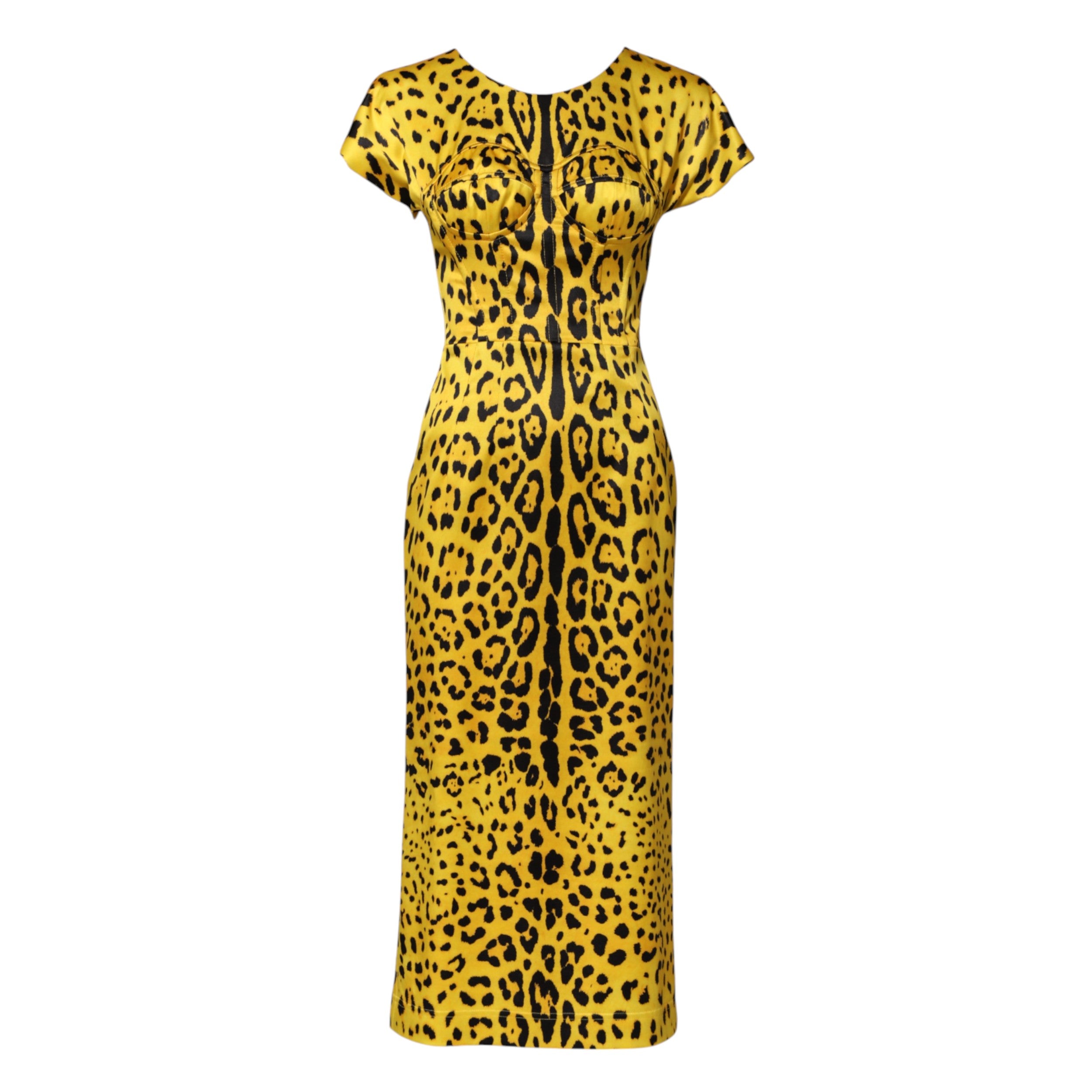 Dolce & Gabbana Yellow Polyester Leopard Midi Sheath Dress Dolce & Gabbana