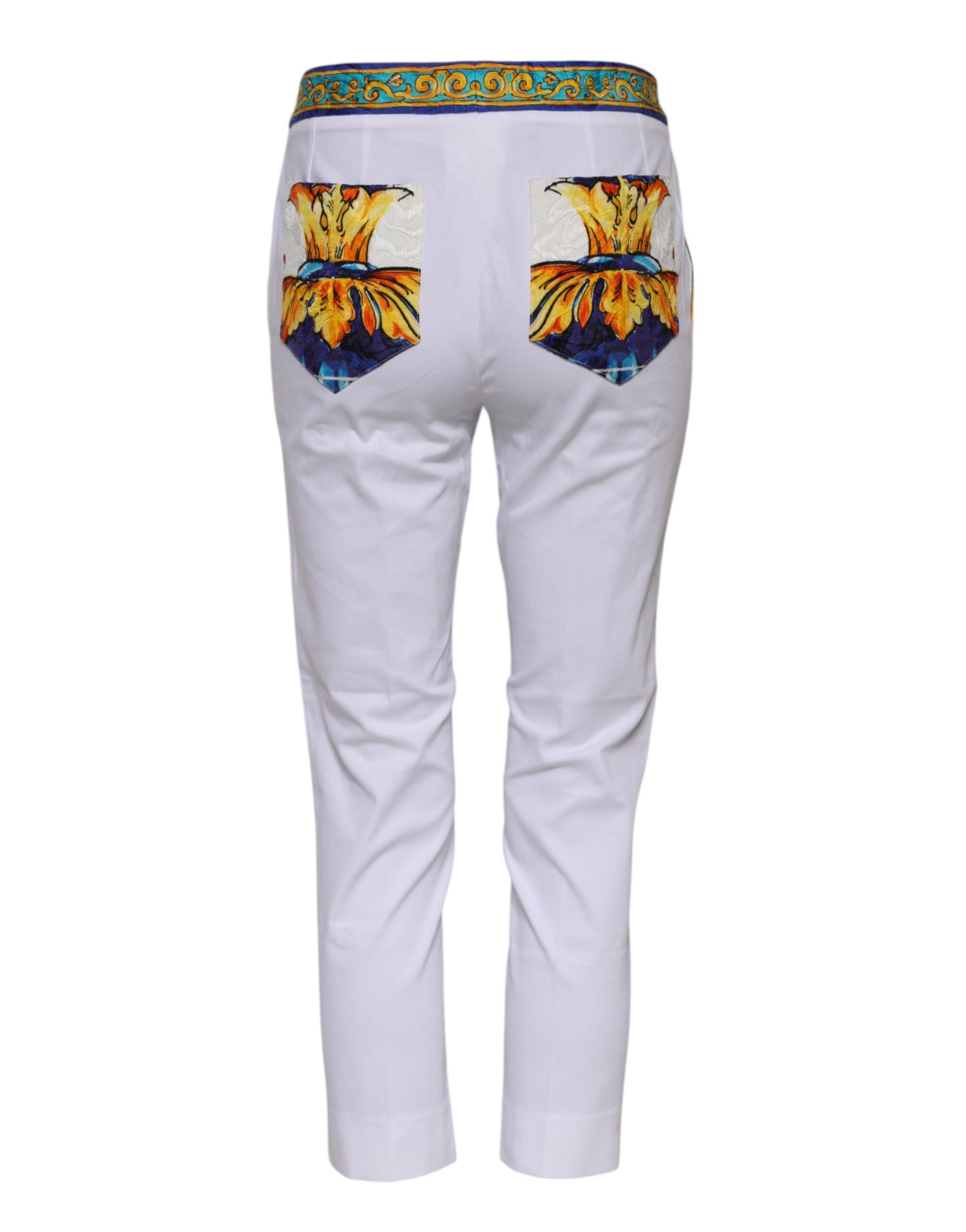 Dolce & Gabbana White Cotton Mid Waist Tapered Trouser Pants Dolce & Gabbana