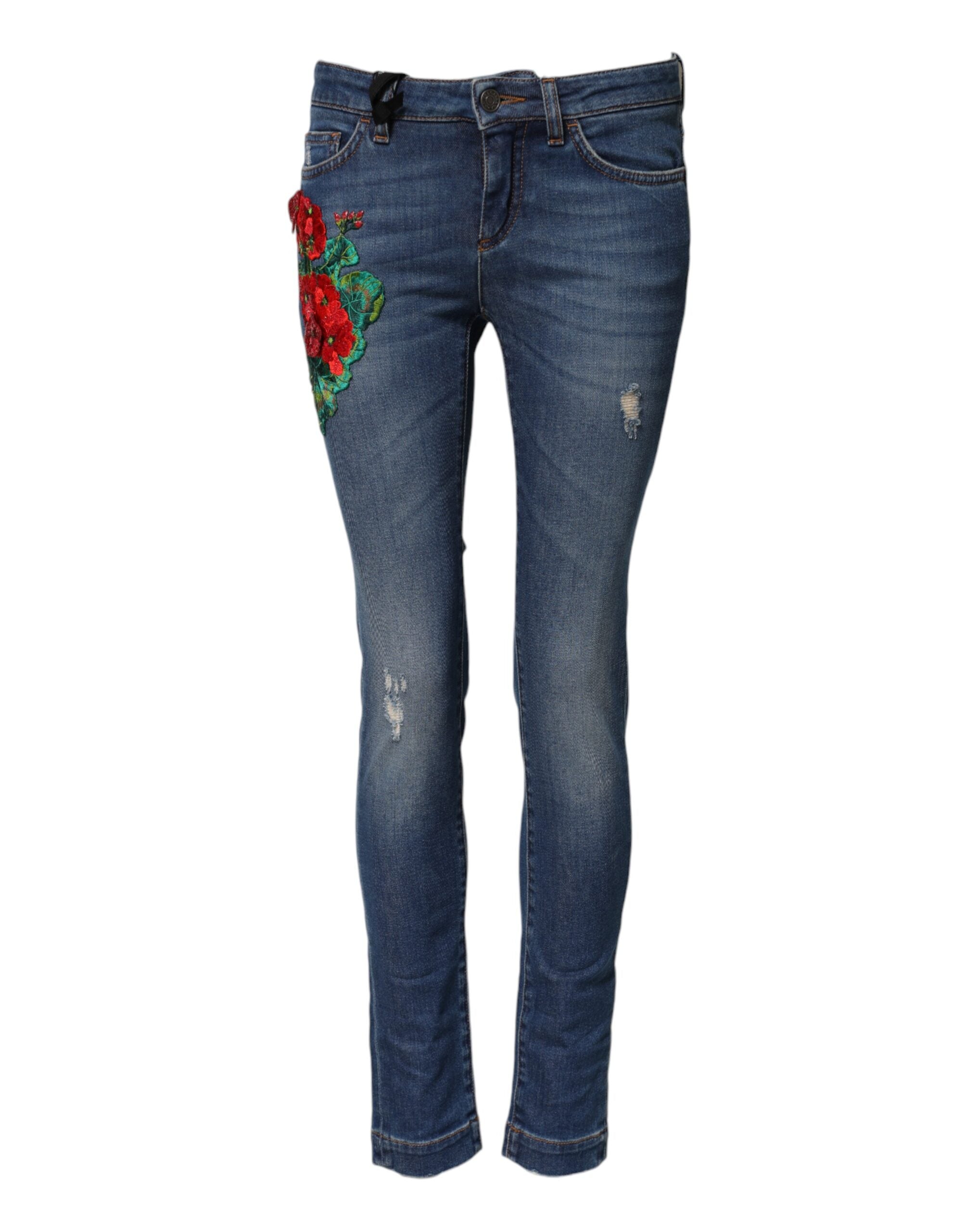Dolce & Gabbana Blue Cotton Mid Waist Skinny Denim Jeans Dolce & Gabbana